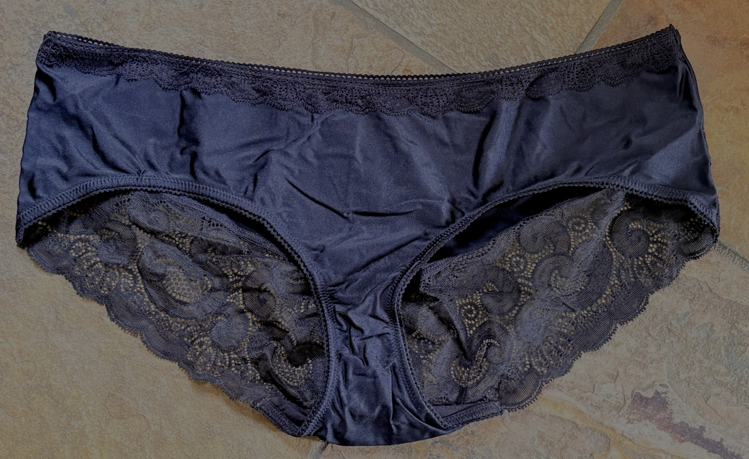PLAYTEX 10/3XL BLACK Hi Shine SATIN & Lace Hipster Bikini Panties