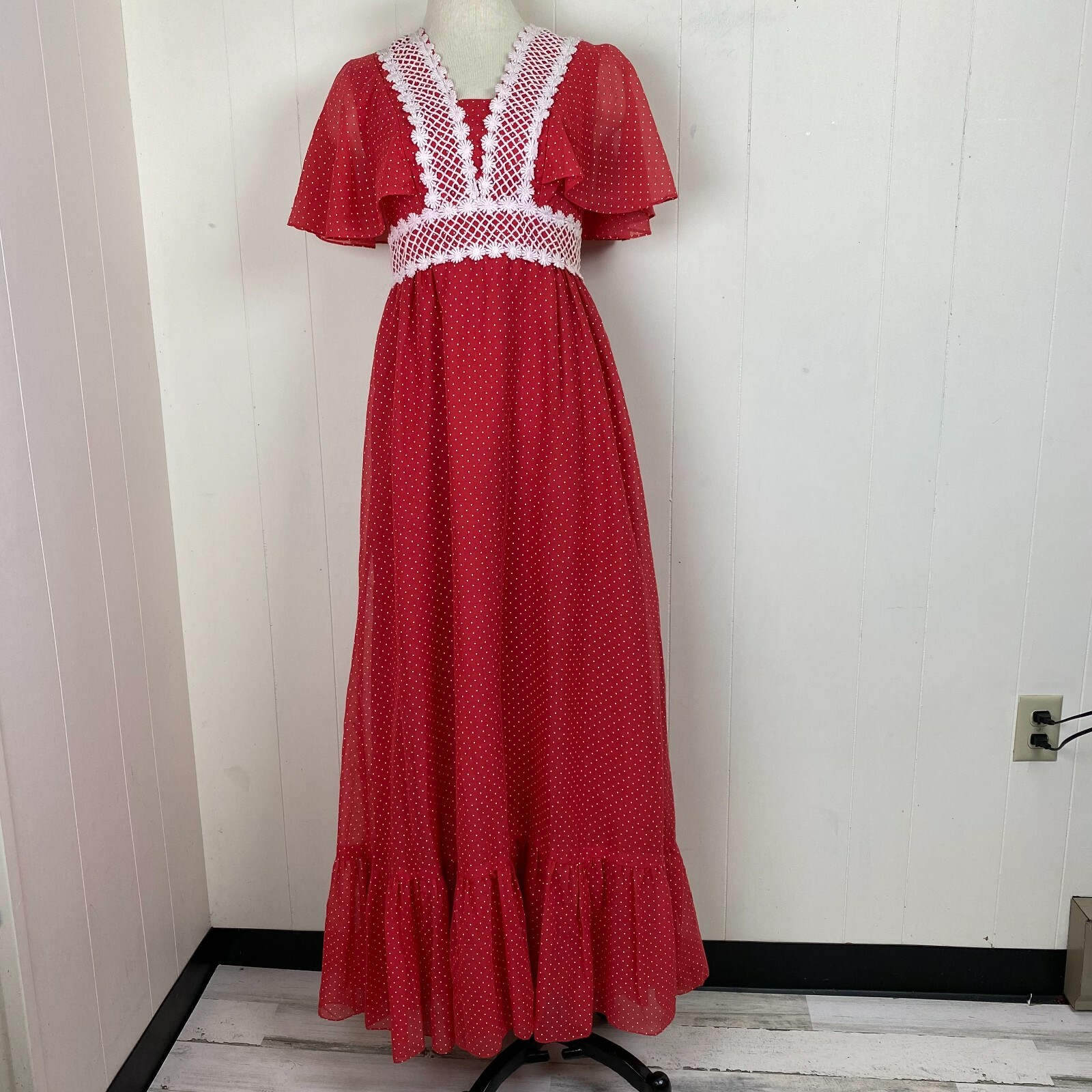 Vintage Red w/ White Polka Dot Prairie Dress Made in the USA