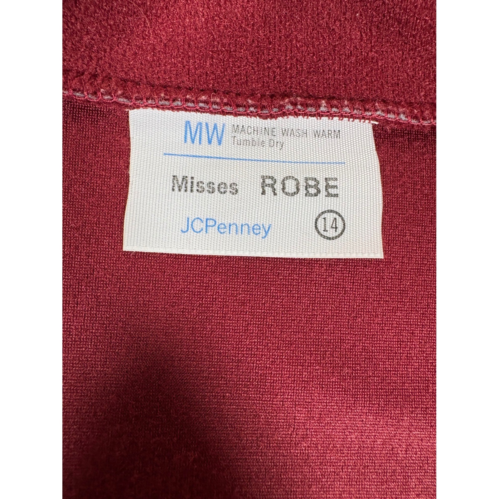 Vintage JCPenney Burgundy Velour Colorblock Zip Front Robe Housecoat Size 14 70s