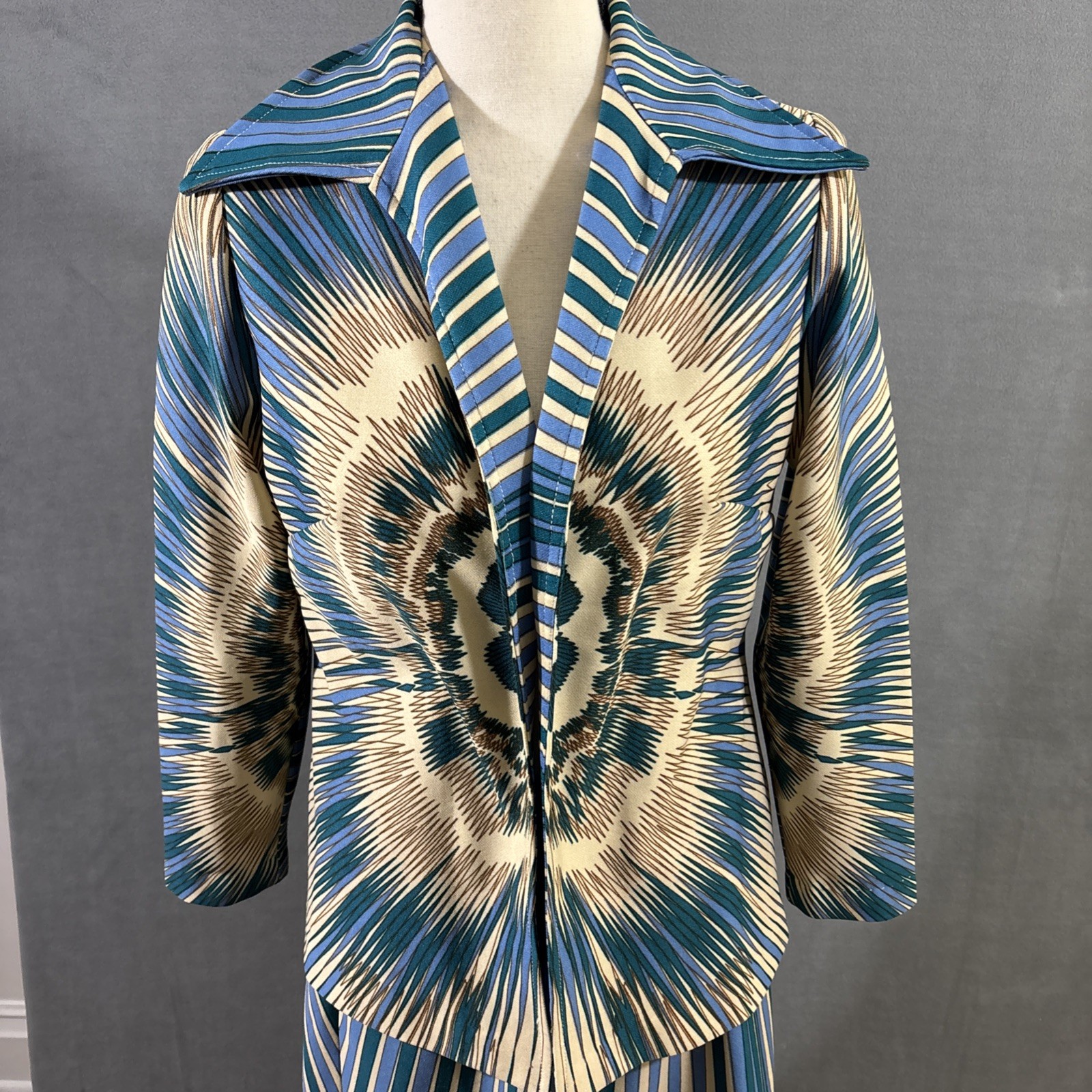 Lorax Originals Skirt Jacket Matching Set Blue Tan Teal Abstract Tie Dye Pattern