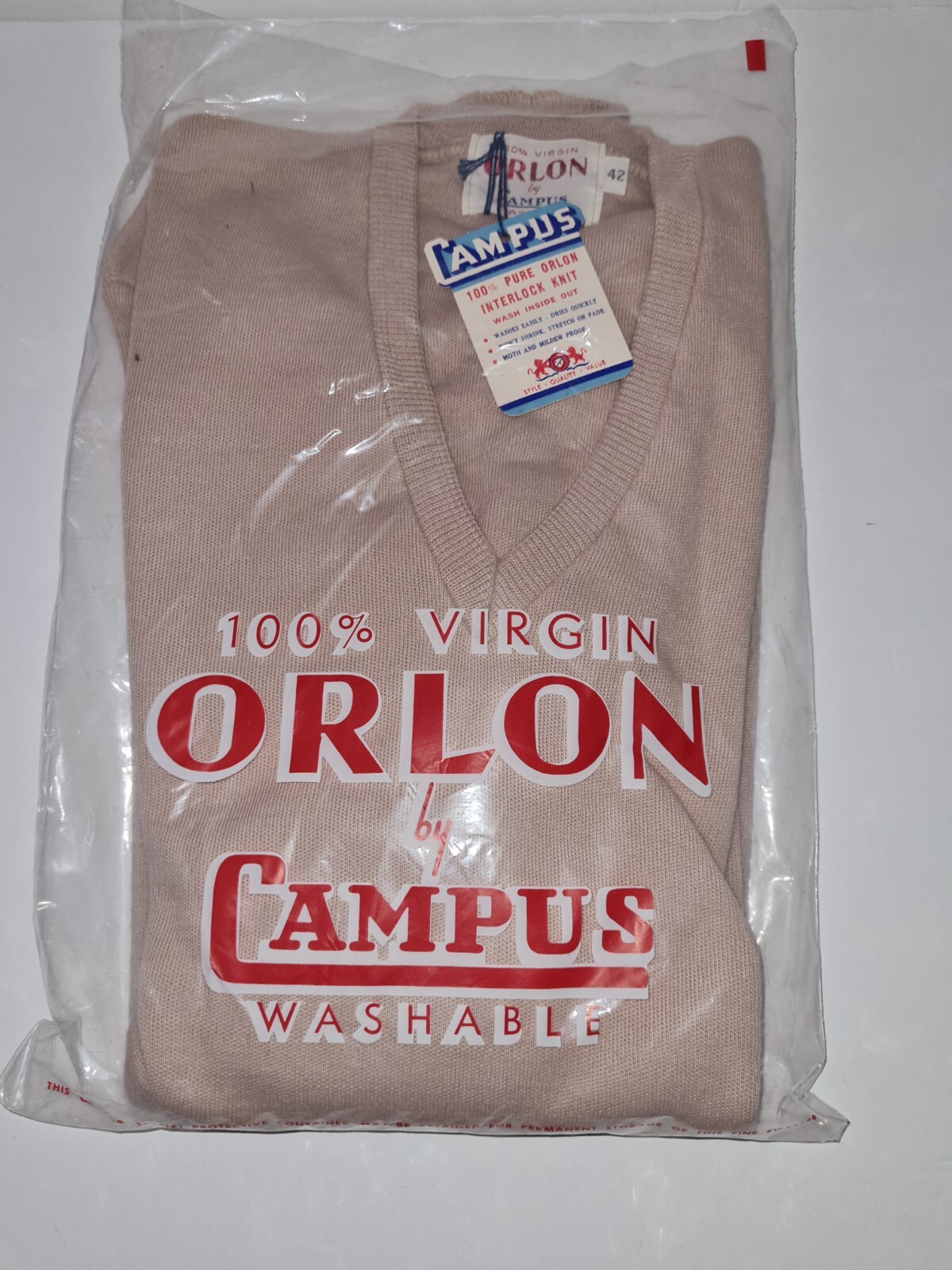 Vtg Orlon by Campus Sweater Womens Size 42 V Neck Camel Brown 50s New