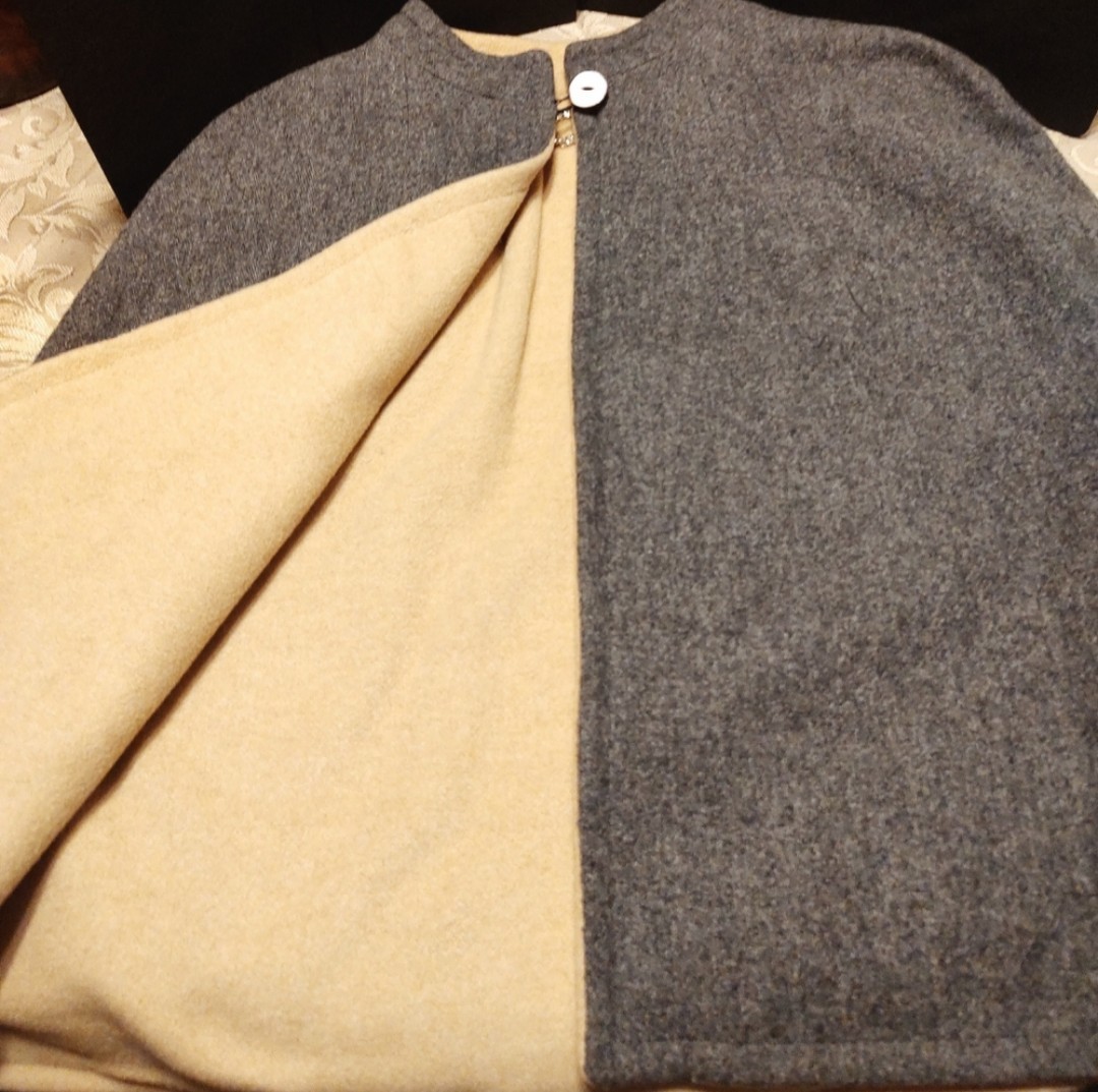 🩶🐑🤎 Stunning RARE Antique Vintage Reversible Wool Cape Shawl Wrap Stole Frock