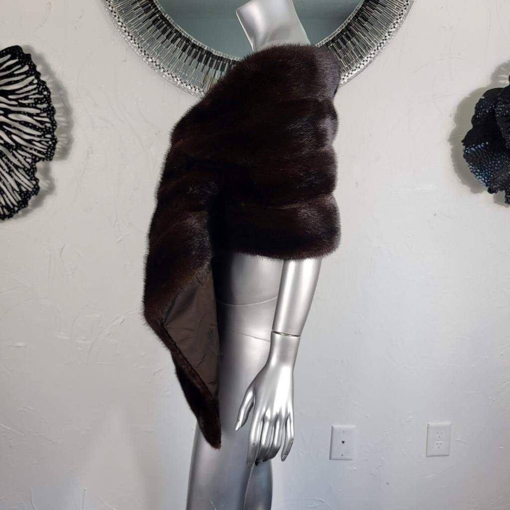 VINTAGE RANCH MAHOGANY BROWN GENUINE REAL MINK FUR STOLE WRAP COAT SHAWL