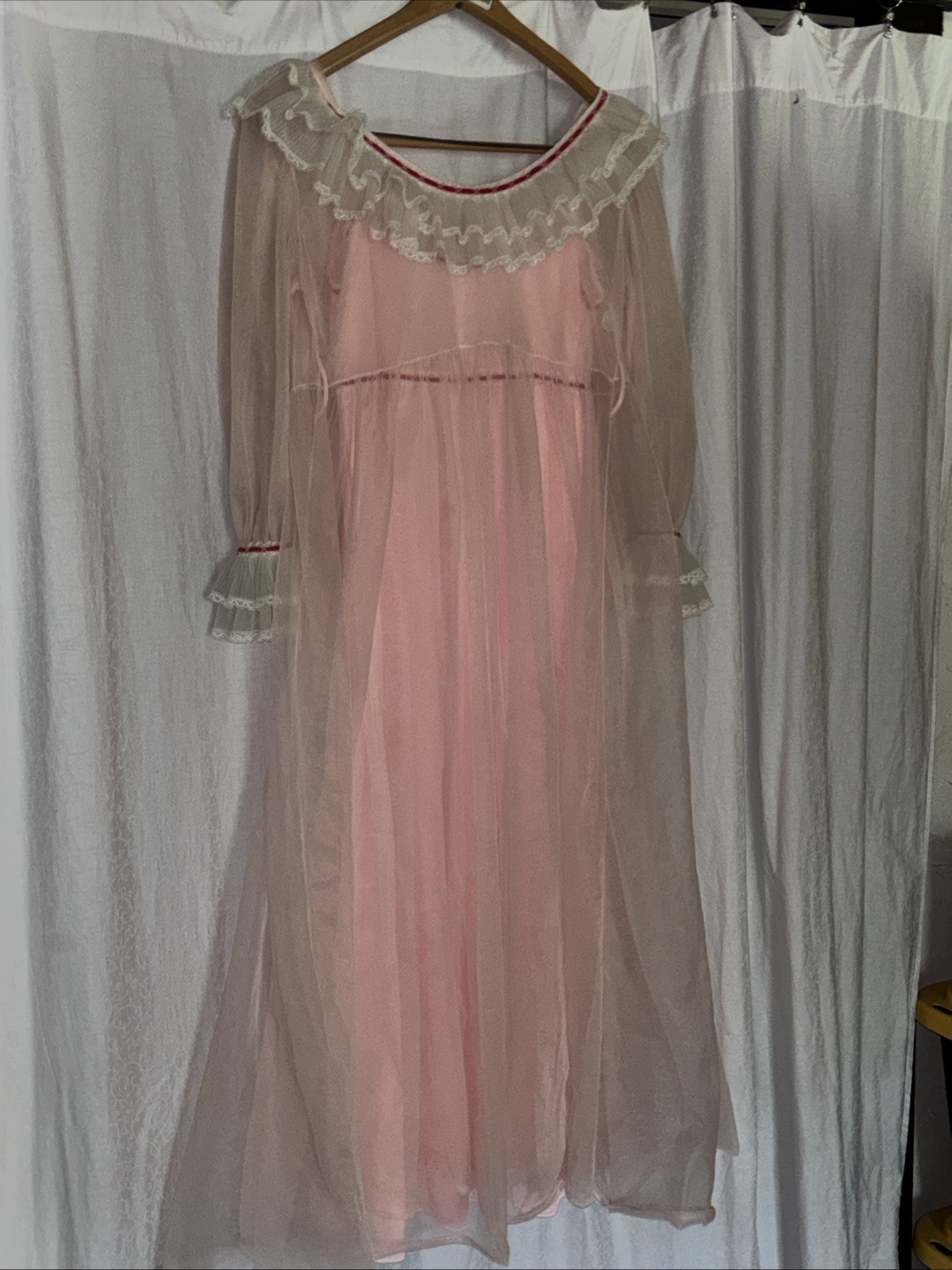 2pc Vtg LISETTE Nightgown PEIGNOIR Robe BABYDOLL Sheer Gown Al Sterling Pink 60