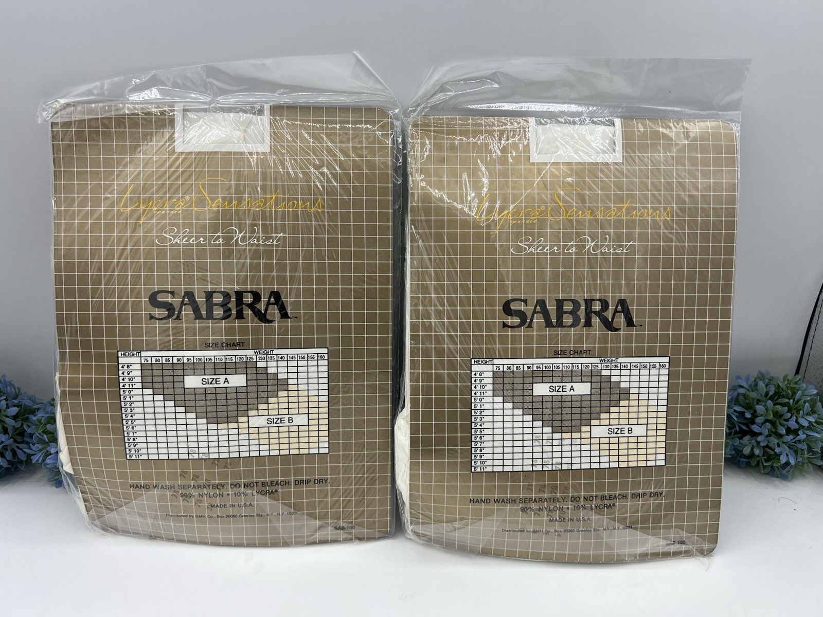 2 Vtg Sabra Lycra Sensation Sheer To Waist Pantyhose White Size B 125-165 Lbs