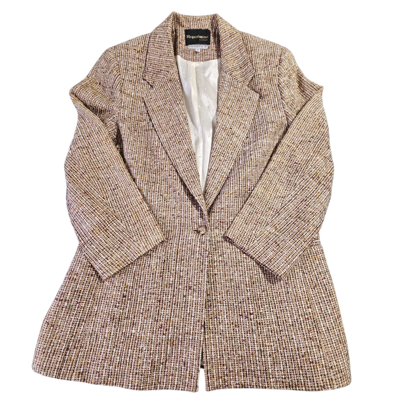Vintage 100% Silk Hand Woven One Button Blazer Gold Sparkle Thread for Holidays