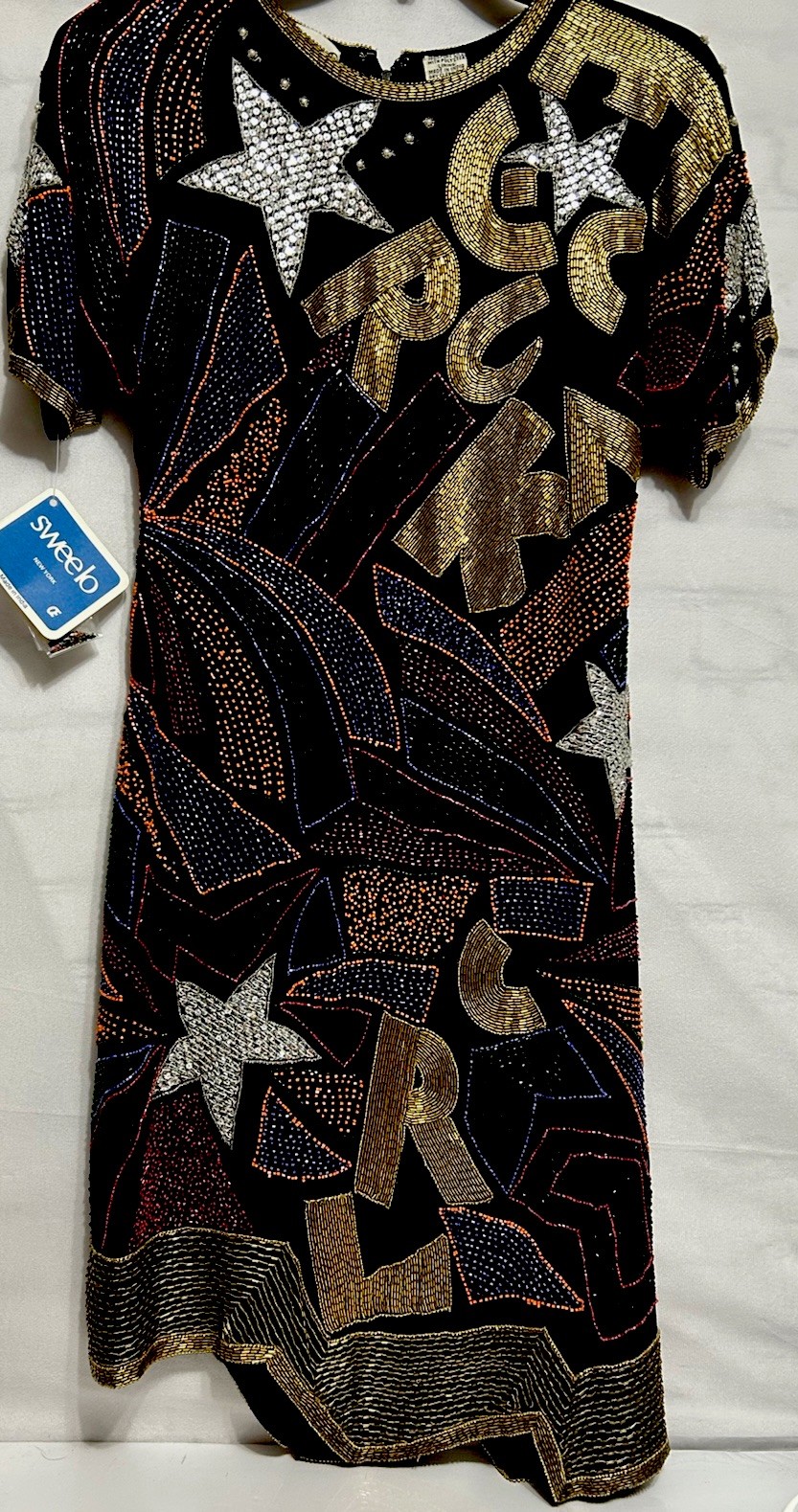SWEELO Vintage Party/holiday Sequined Dress Sz S/M Pure Silk Handmade