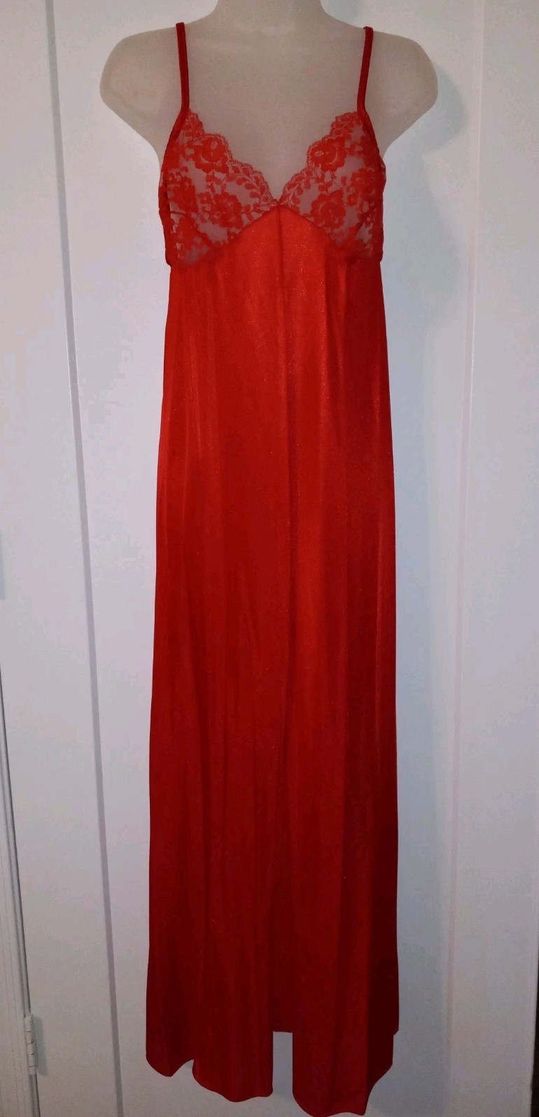 Vintage 80s Taryn Alexander Red Lace Nylon Nightgown Peignoir Lingerie Set M EUC