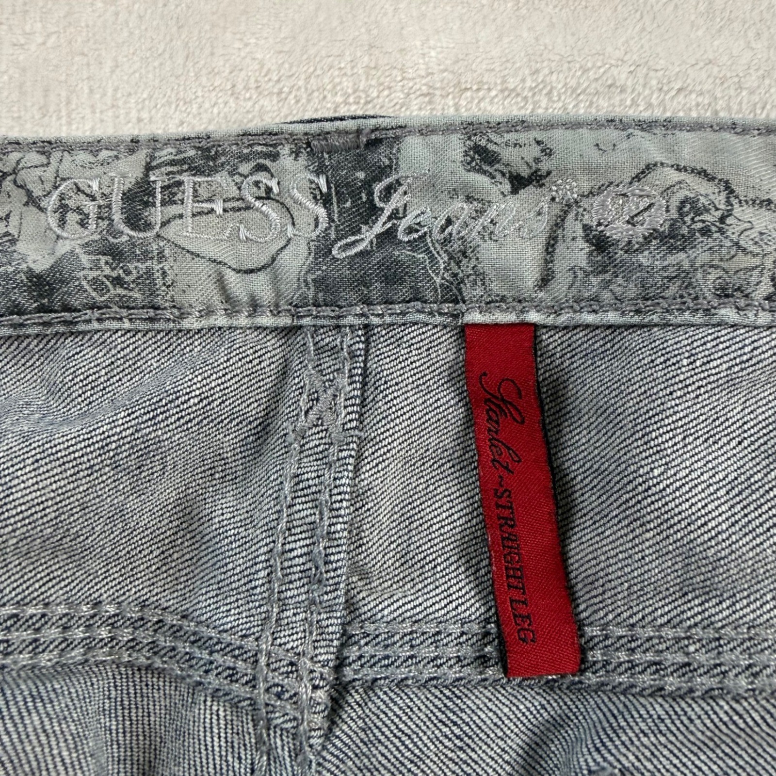 Vintage Guess Bootcut Jeans Womens 32 Blue Distressed Studded Pocket Y2K Indie