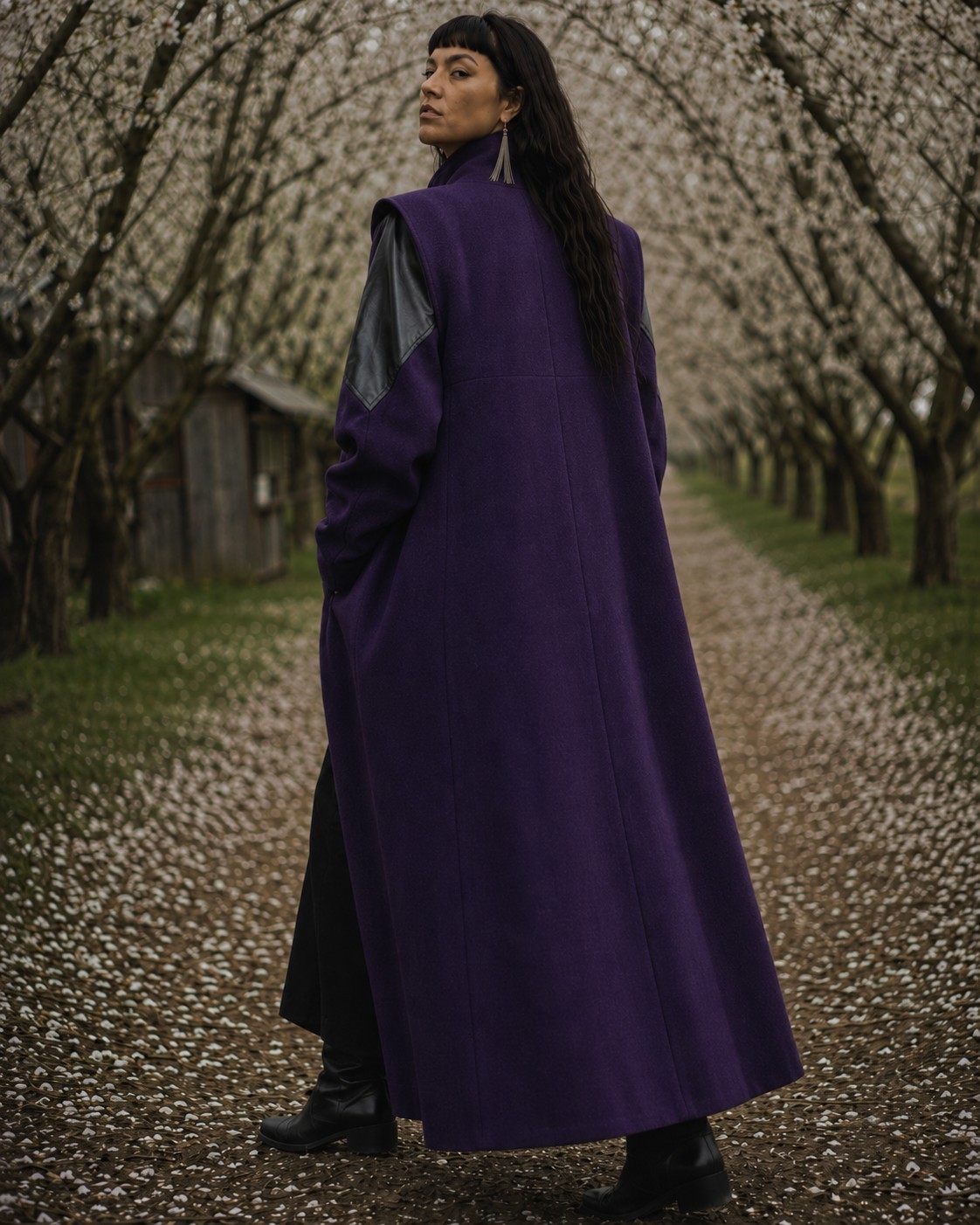 Vintage 1980’s Purple Wool And Leather Coat Women Medium Large