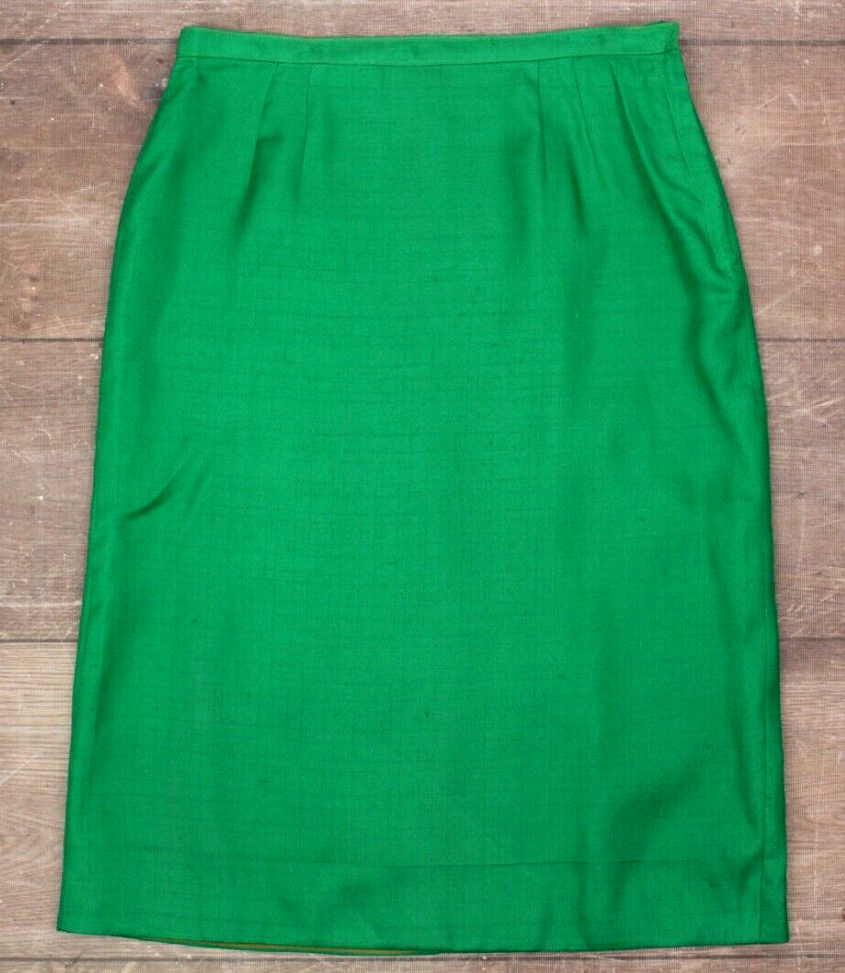 VTG Women’s 60s 2 Pc Kelly Green Dress Suit Set W/ Lion Head Buttons M/L 1960s
