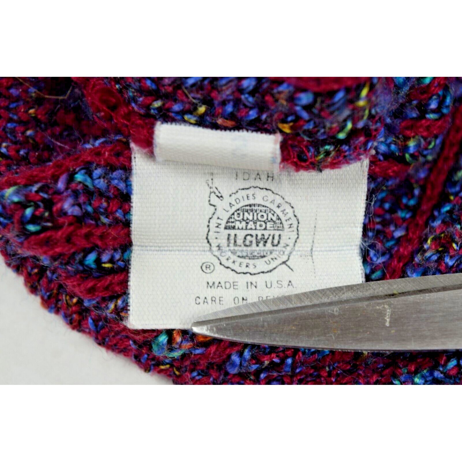 Vintage Sweater Devon Size S 80s Fuschia Blue Interwoven Knit Made USA