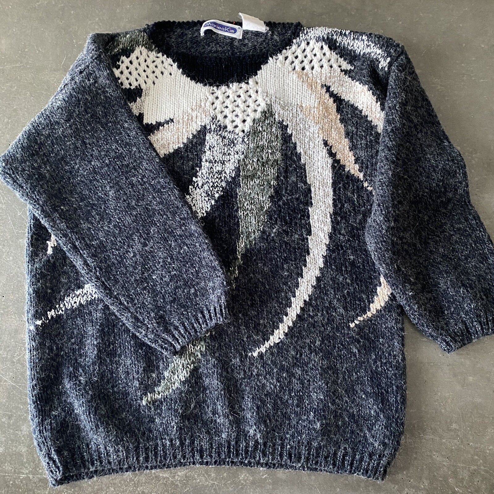 Vintage Mariea Kim Wool? 80’s Knit Textured Sweater Grey Medium Abstract