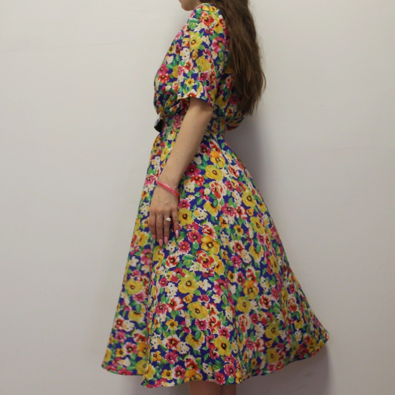 Vintage 80s Floral Midi Dress with Belt by Liz Roberts