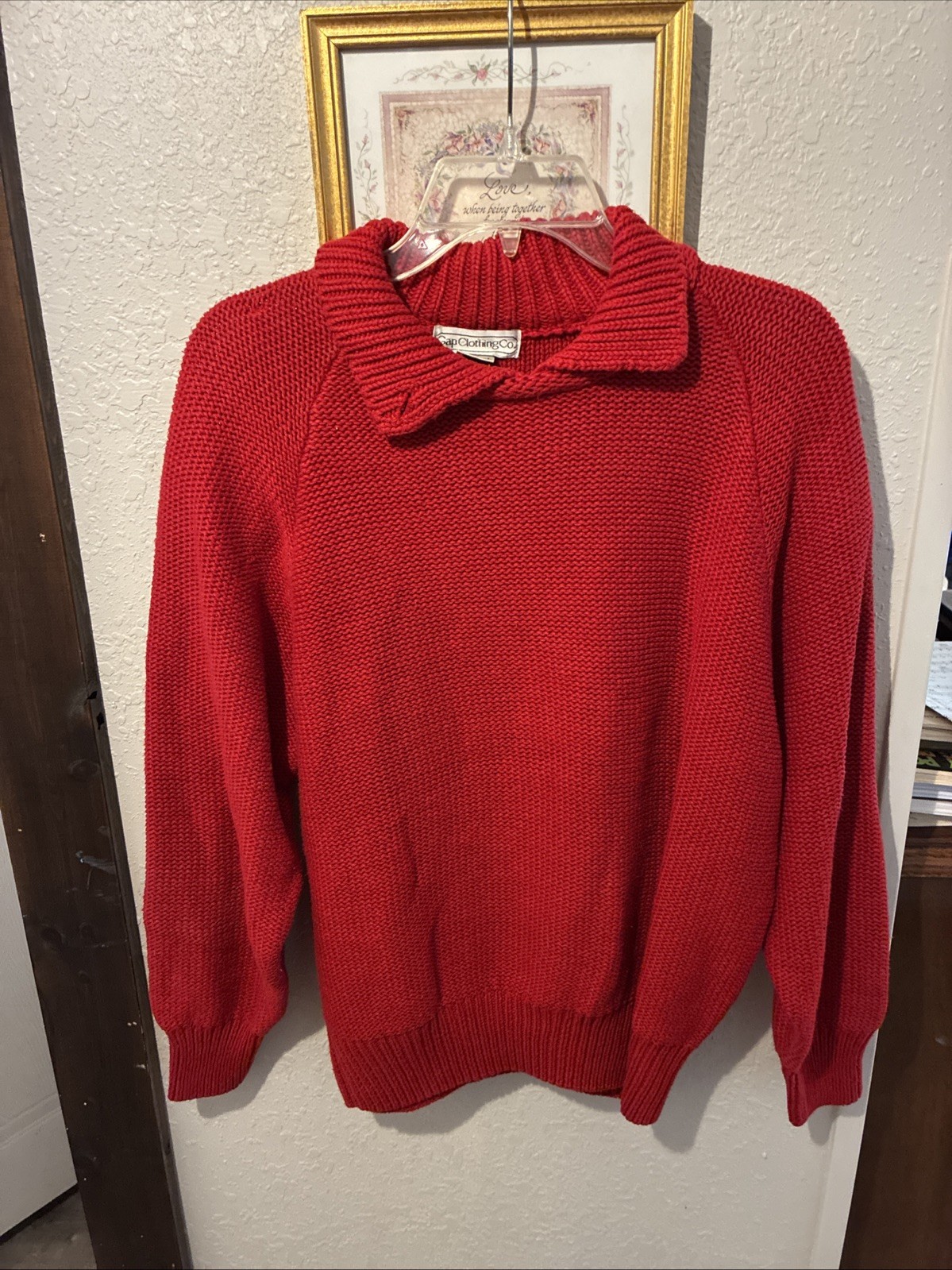 Vintage Women 90s Gap Clothing Co. Red Shaker Stitch Ramie Cotton Sweater Sz M