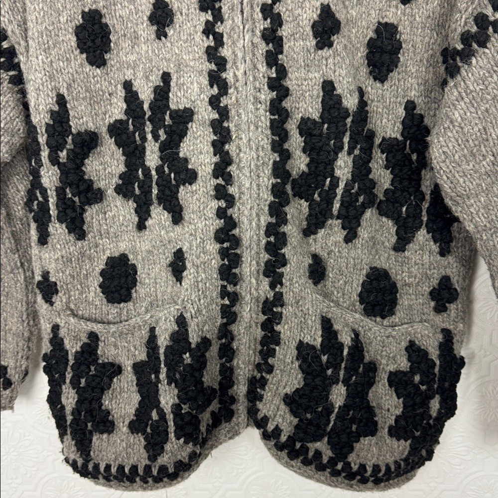 Vintage Otavalo 100% Wool Hand Made Ecuador Cardigan Sweater Zip Front Gray