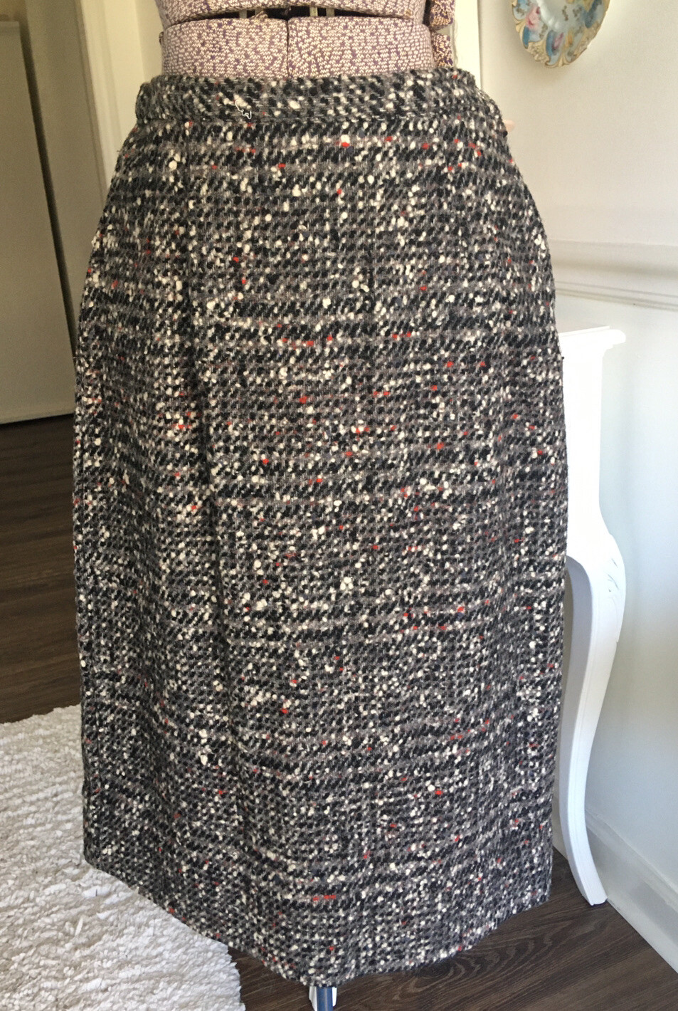 Vintage 1950s 60s Chunky BLACK & White Wool TWEED Coat and Skirt SET Plush LINED