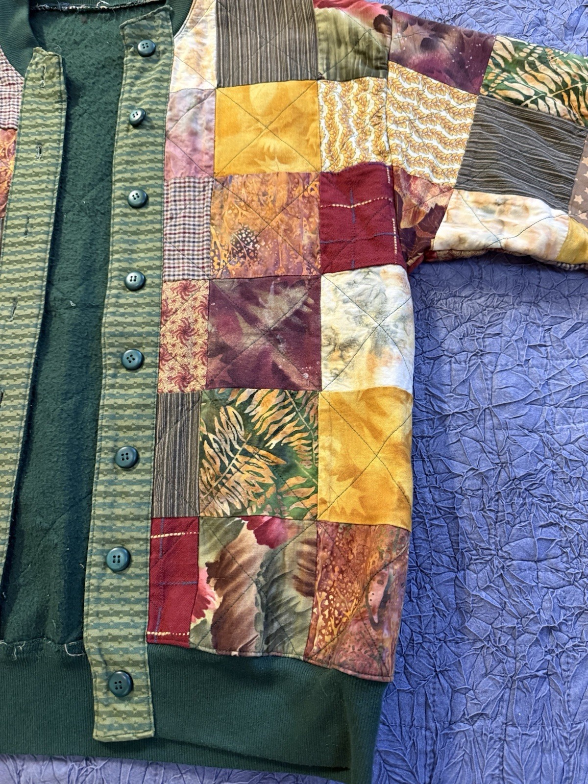 Vtg Handmade Quilted Patchwork Jacket Fleece Lined Boho Fall Grandma-Core XL EUC