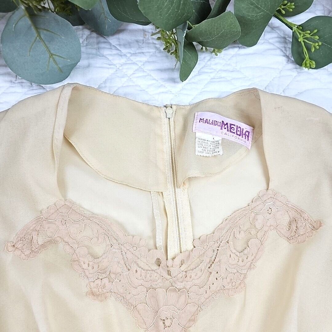 VTG 70’s Cream Lightweight Long Sleeve Maxi Dress Size S Malibu Media