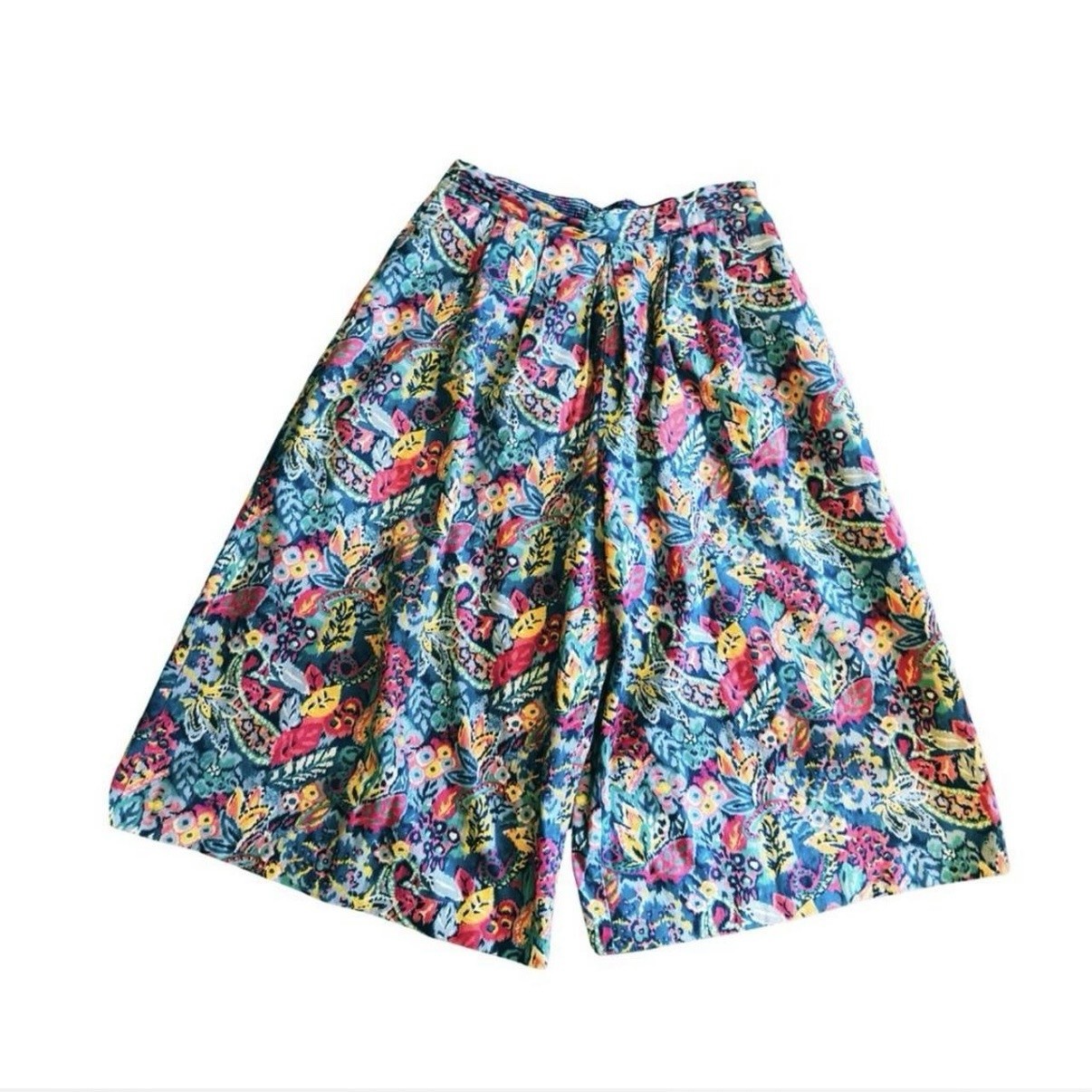 American Vintage 80s Wide Leg Culotte Floral Corduroy Pants Sz 14