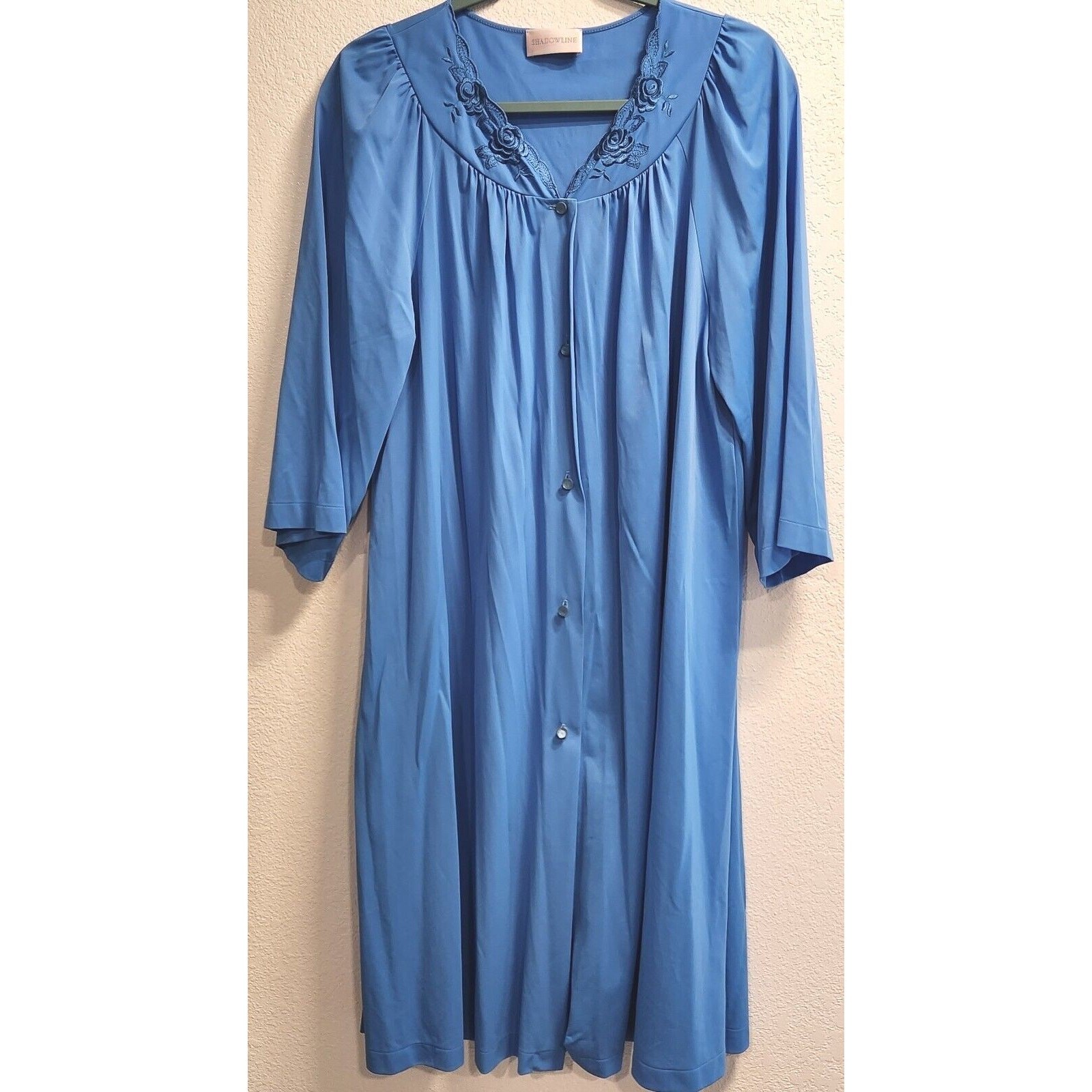 Shadowline Embroidered Long sleeve Lingerie Nightgown Robe Pocket Nylon 41×21