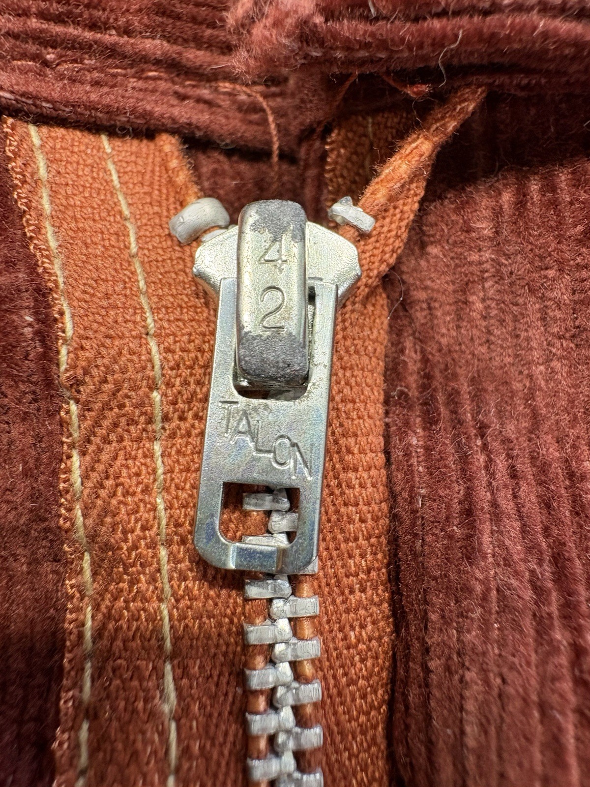1960s Flare Corduroy Bell Bottoms Rust Red Vintage Talon Zipper Size 38×29