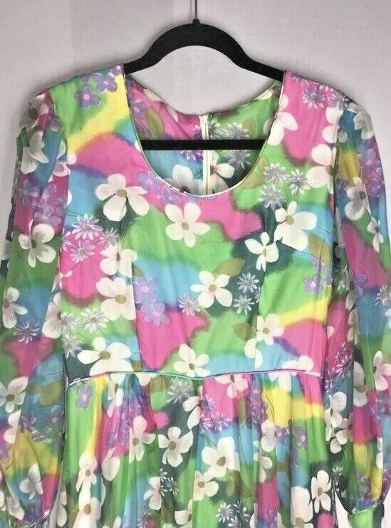 Vintage 60s/70s Flower Lounge Dress By Conrad Lingerie w/Zipper Back