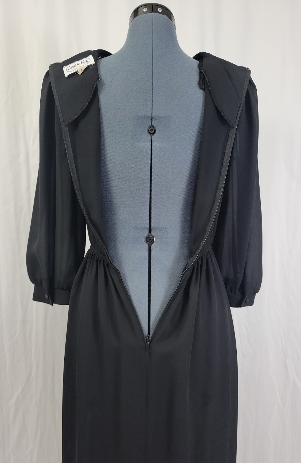 Vintage Leslie Fay Black Blouson Dress w Wrap Skirt Size 8
