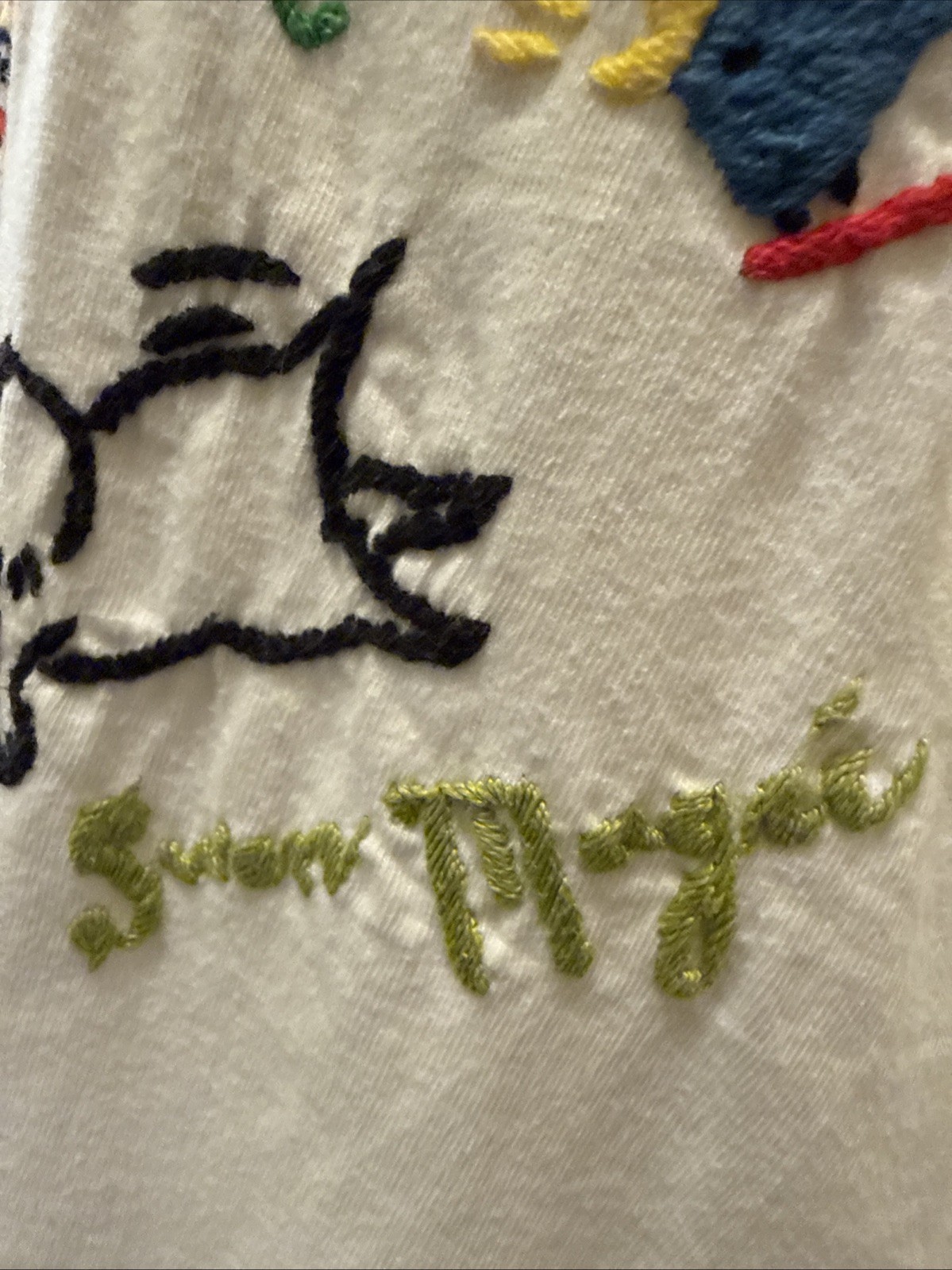 VTG 90s Swan Magic Hand Embroidered Shirt Sz Small Dog Party