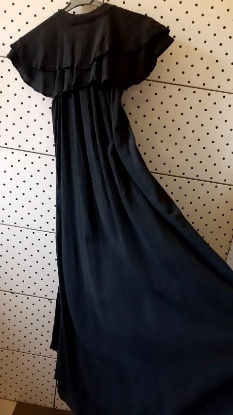 Vintage RADLEY London Black Maxi Sexy Cotton Dress Wing Sleeves Size 12-36″/91cm