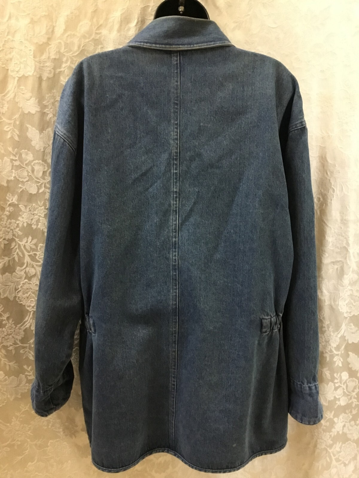 Vintage Boundary Waters Denim Barn Chore Coat Large jean jacket cinched waist