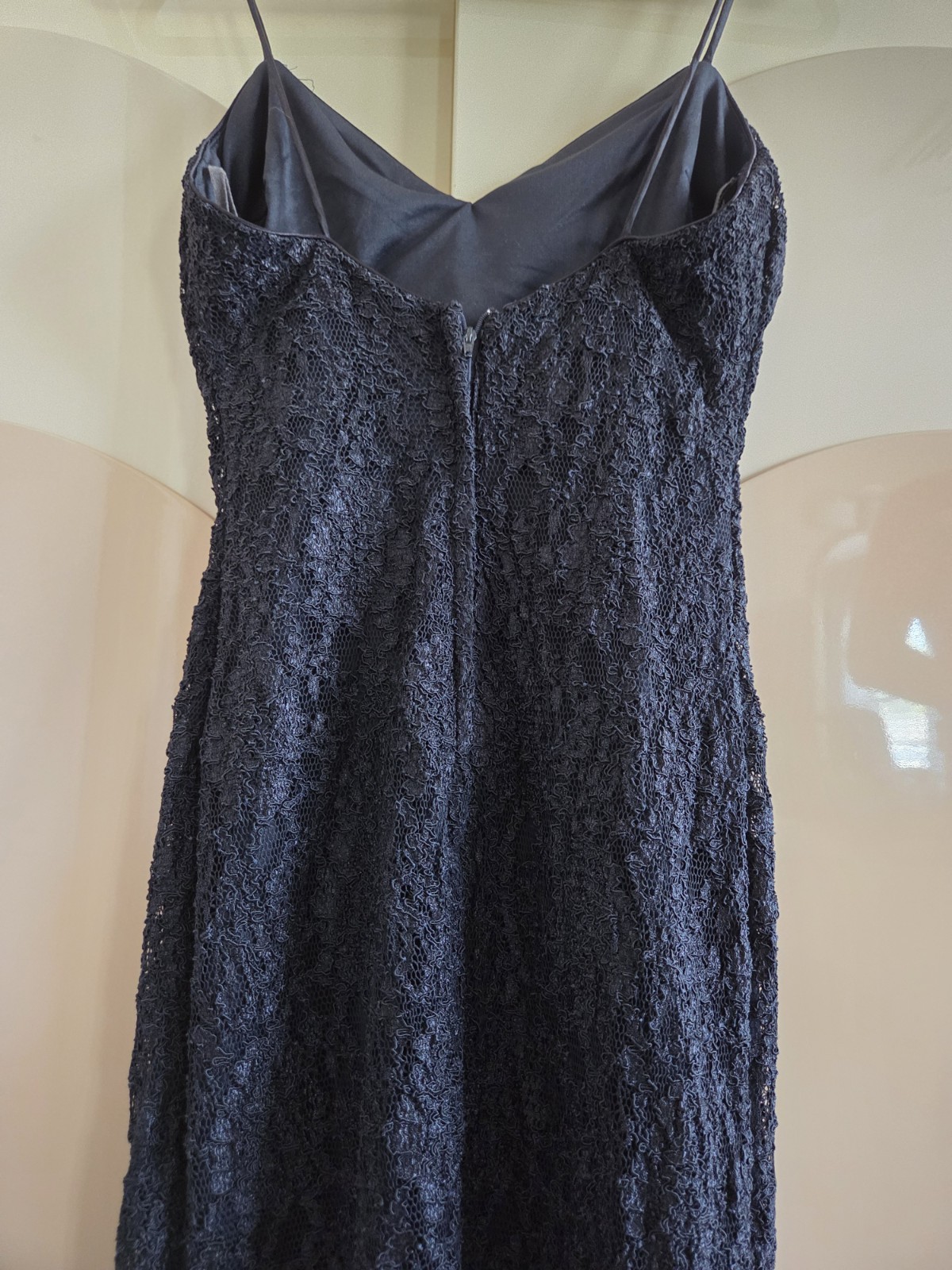 Vintage L.A. Glo Black Lace Maxi Dress Slip Spaghetti Strap Side Slit USA XS/S