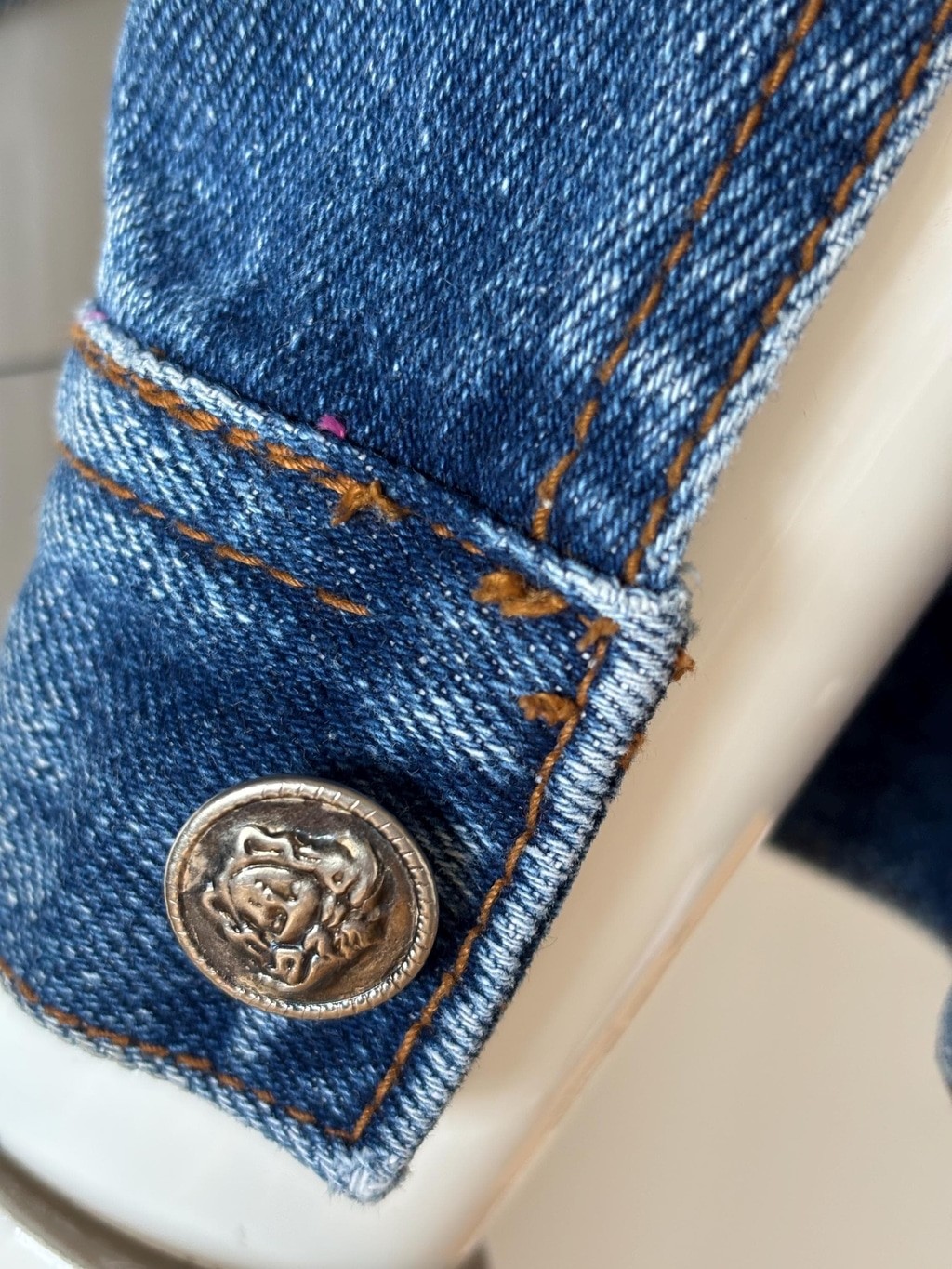 Vintage Versace Jeans Couture Y2K Denim Biker Jacket Medusa Size S