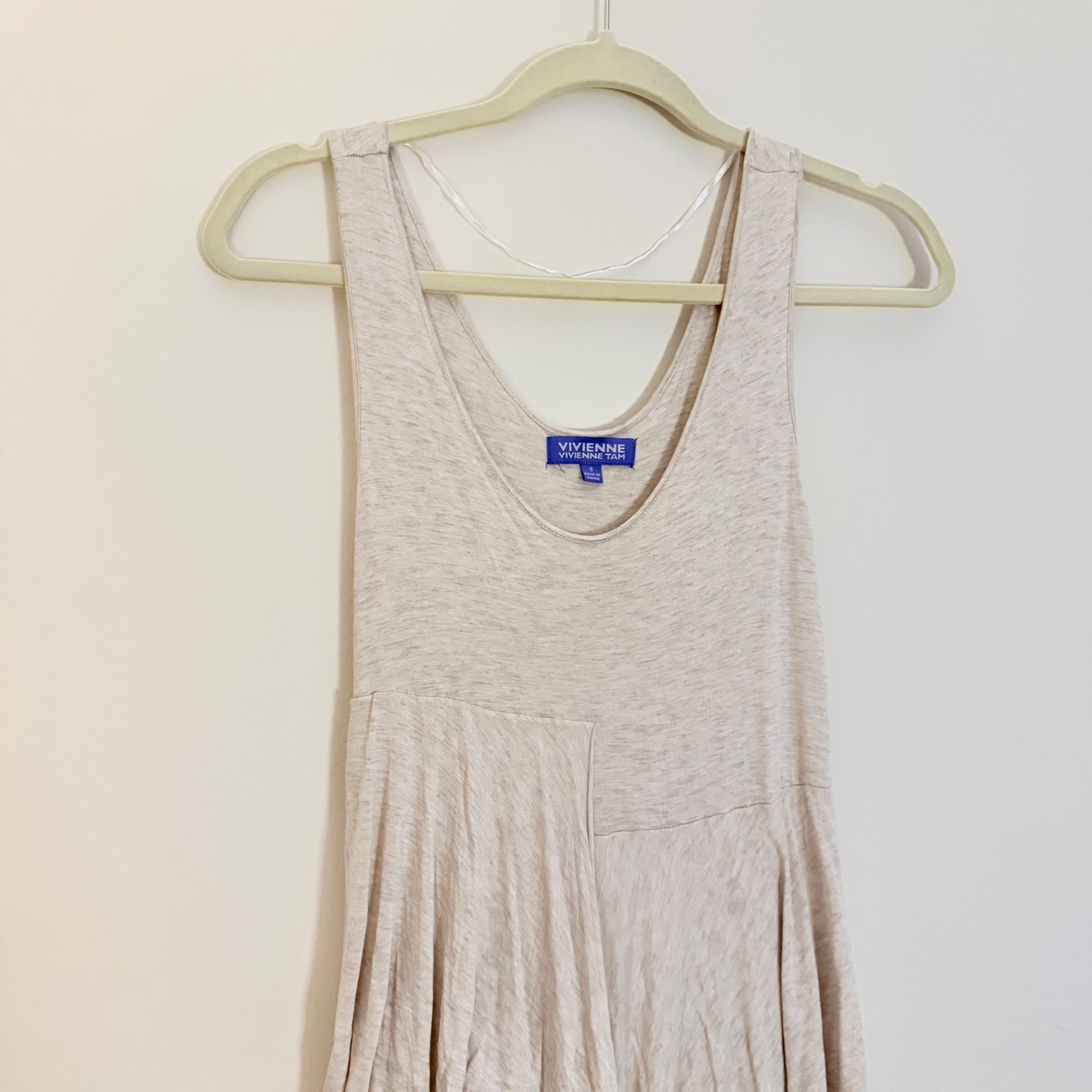 VTG Vivienne Tam 100% Modal Cream Maxi Dress Tiered Asymmetrical Hem Y2K SZ S