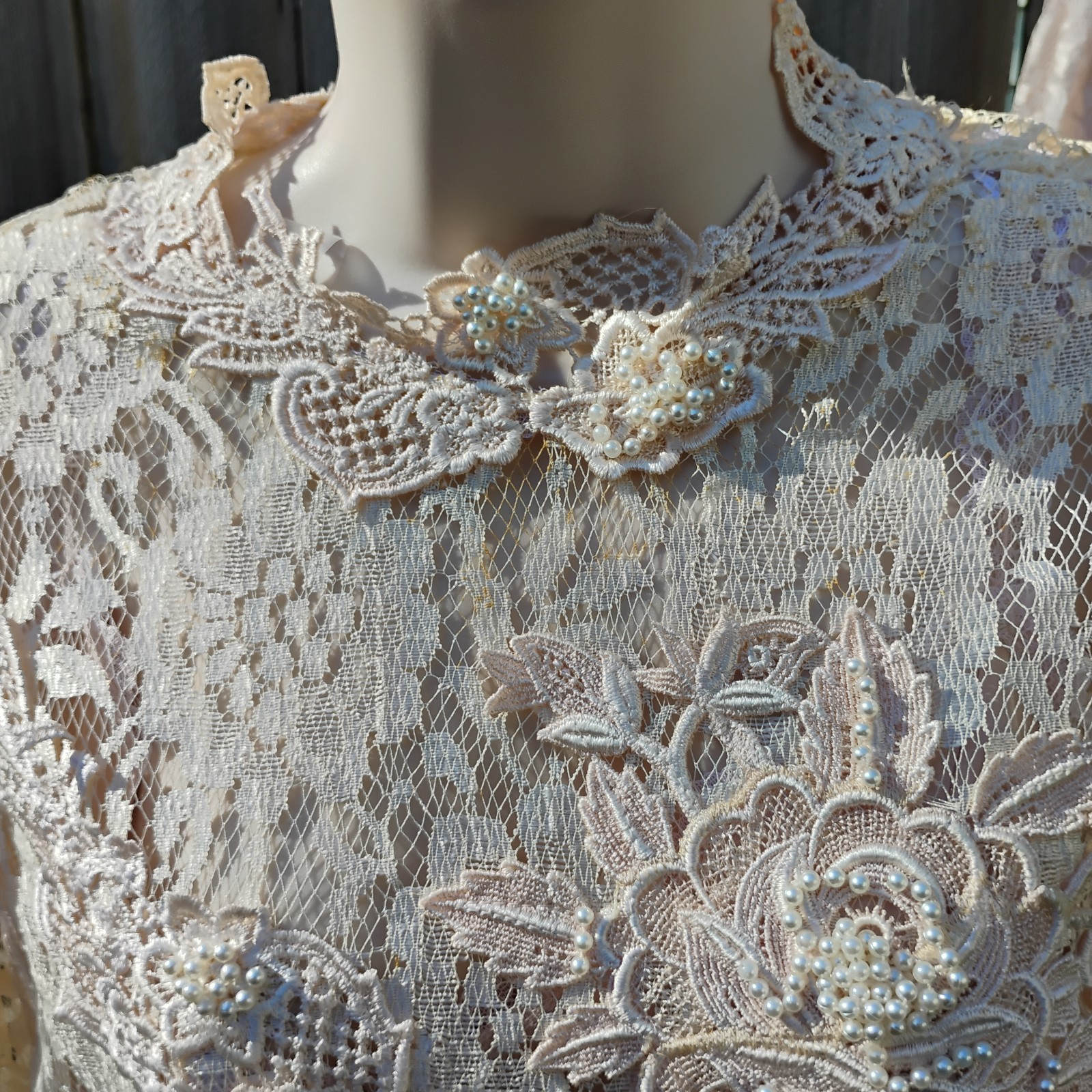 VTG Lorrie Kabala Lace Wedding Gown 3 Pc Size 8 Champagne Cream Pearl Beaded NWT