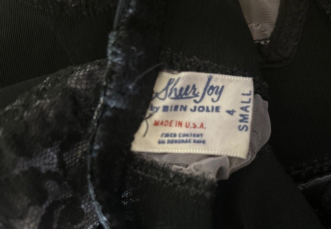 Vtg BIEN JOLIE SZ4 Nylon Lace Satin Garter Panty Shaper Pinup USA Sheer Joy RARE