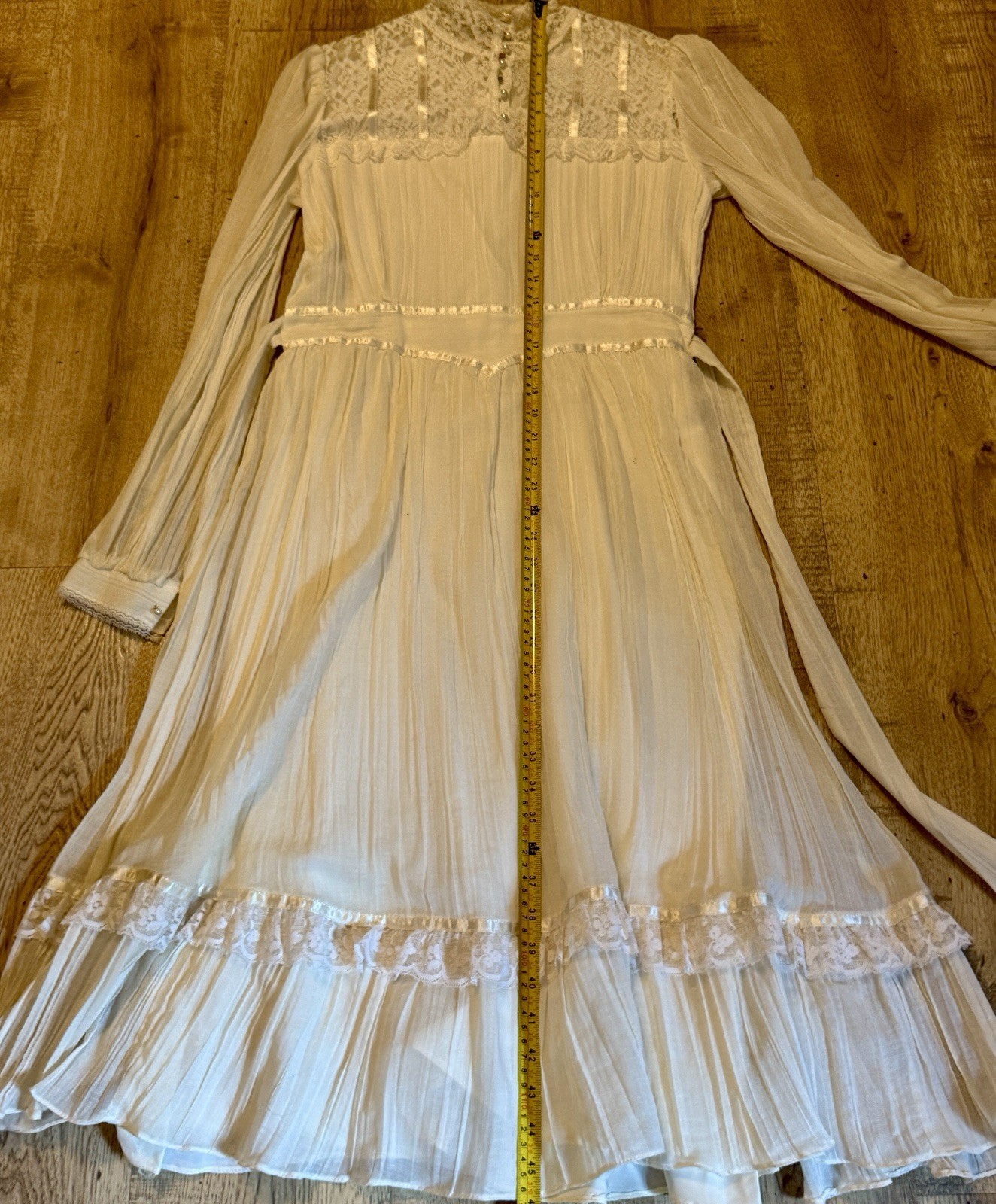1970 Gunne Sax bridal maxi dress Princess ivory lace Edwardian-style Jane Austen