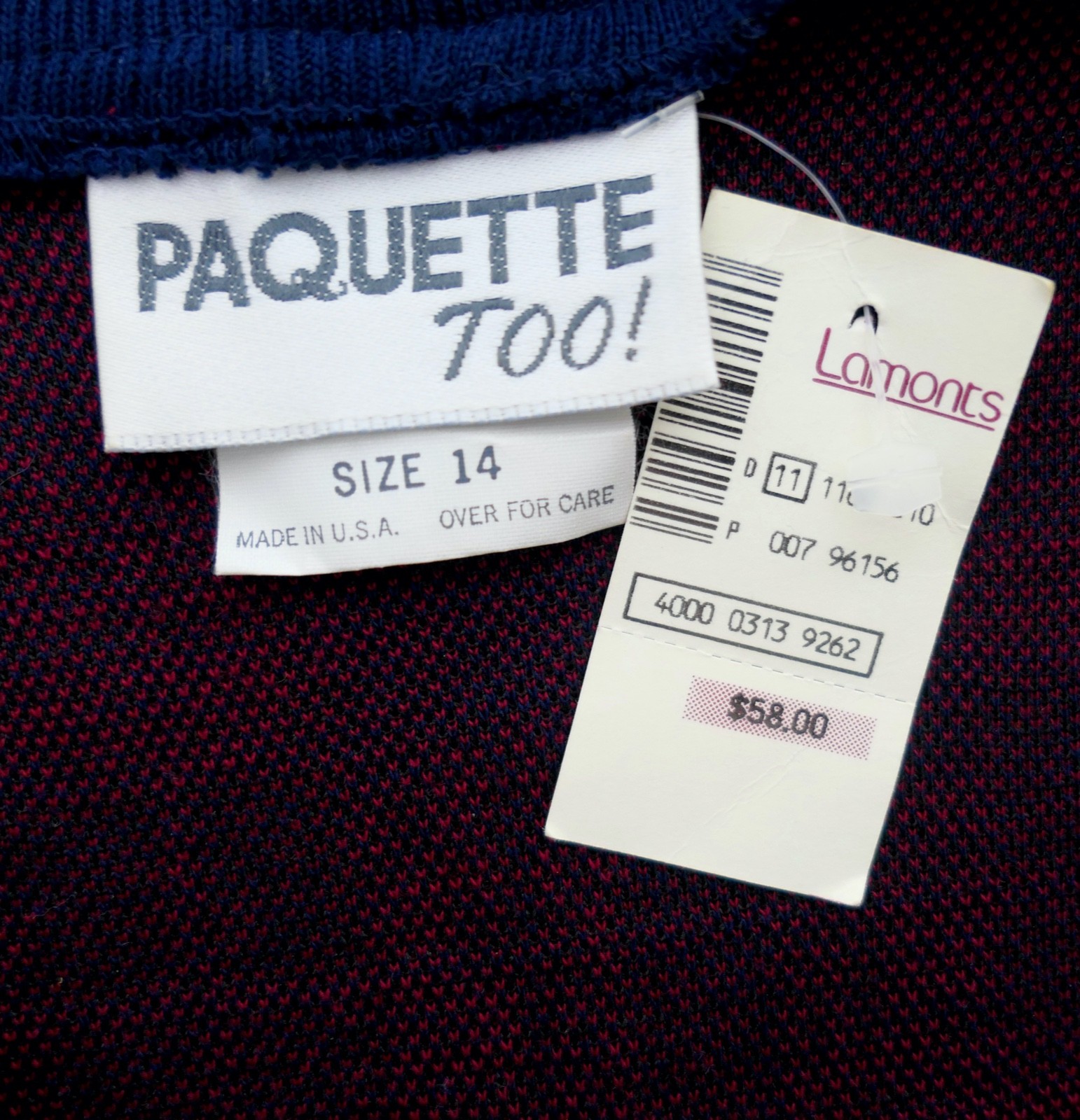 NWT NOS Pyquette Too Red Plaid Drop Waist Dolman Vintage 80s Dress sz 14
