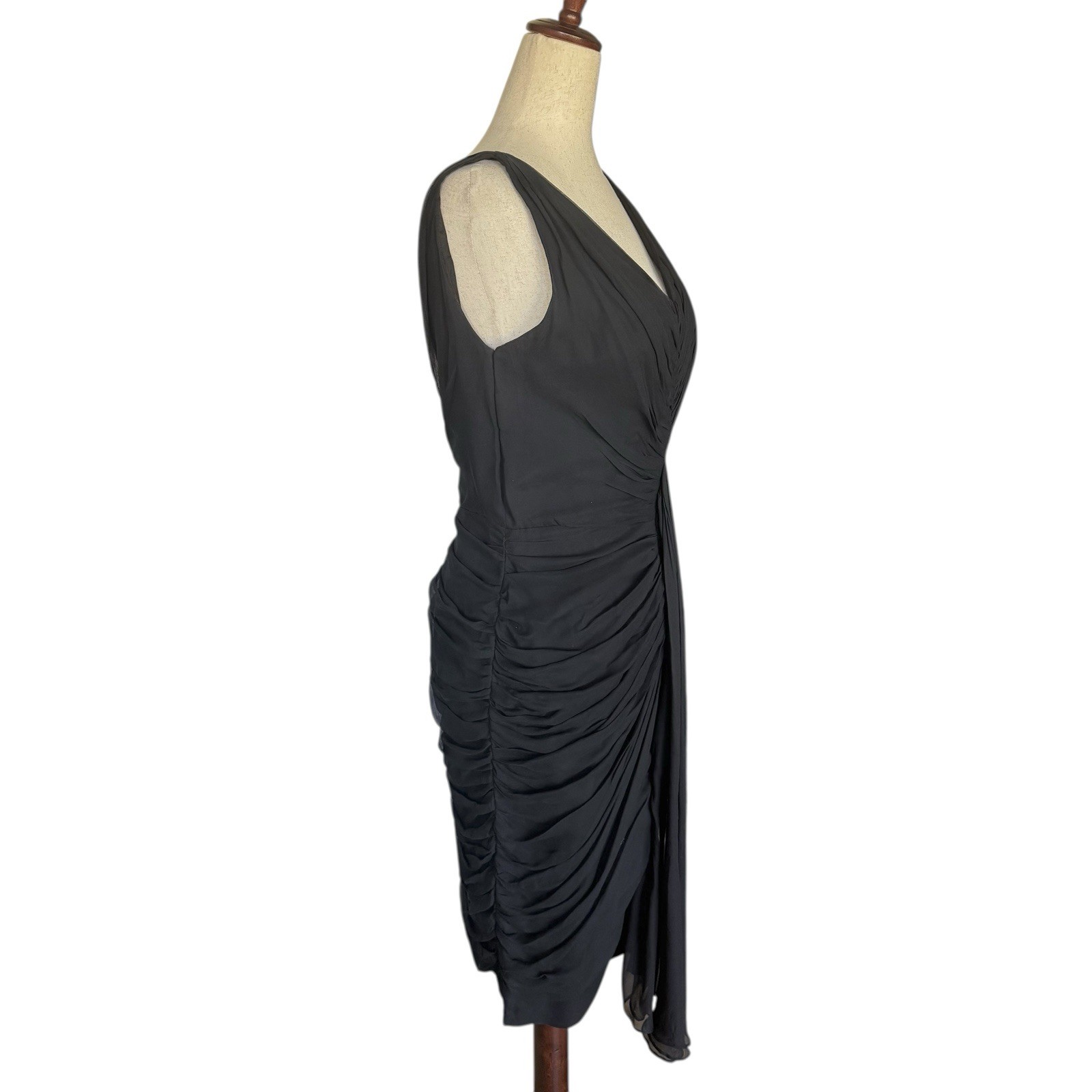 Vintage 50s 60s Black Chiffon Sleeveless Evening Cocktail Wiggle Dress Dessés S