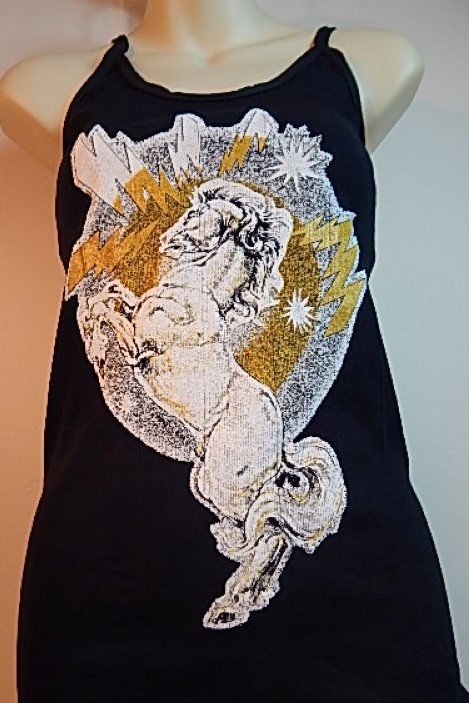 Nos Vintage Black Tank Top T Shirt Lightning Bolt Gold Fantasy Mythical Horse XL