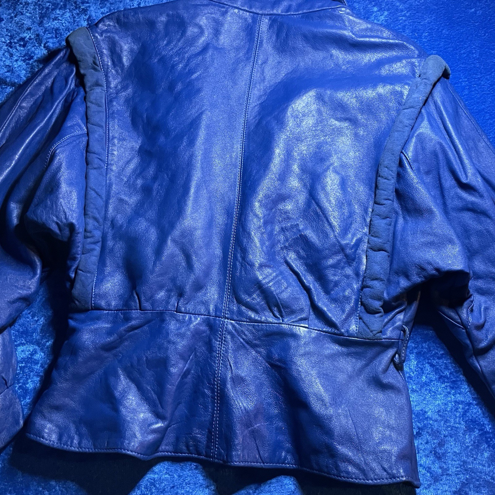 U.S. Maine Co Leather Jacket Vintage 1980s Blue Glam Rock Biker See Pics Flaws