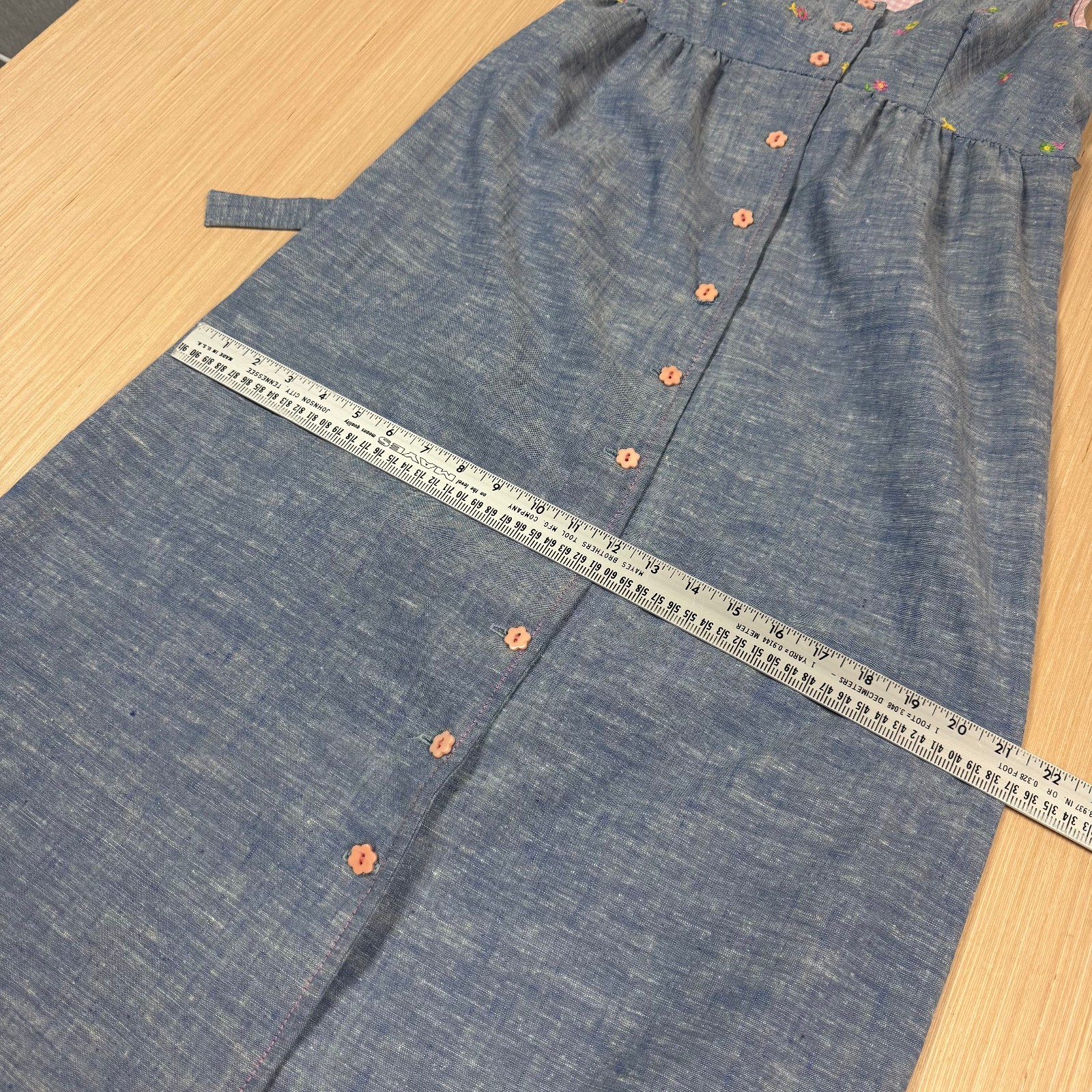 Vintage 70s Young Edwardian Dress size 11 Floral Farm Girl Cottage Core Chambray