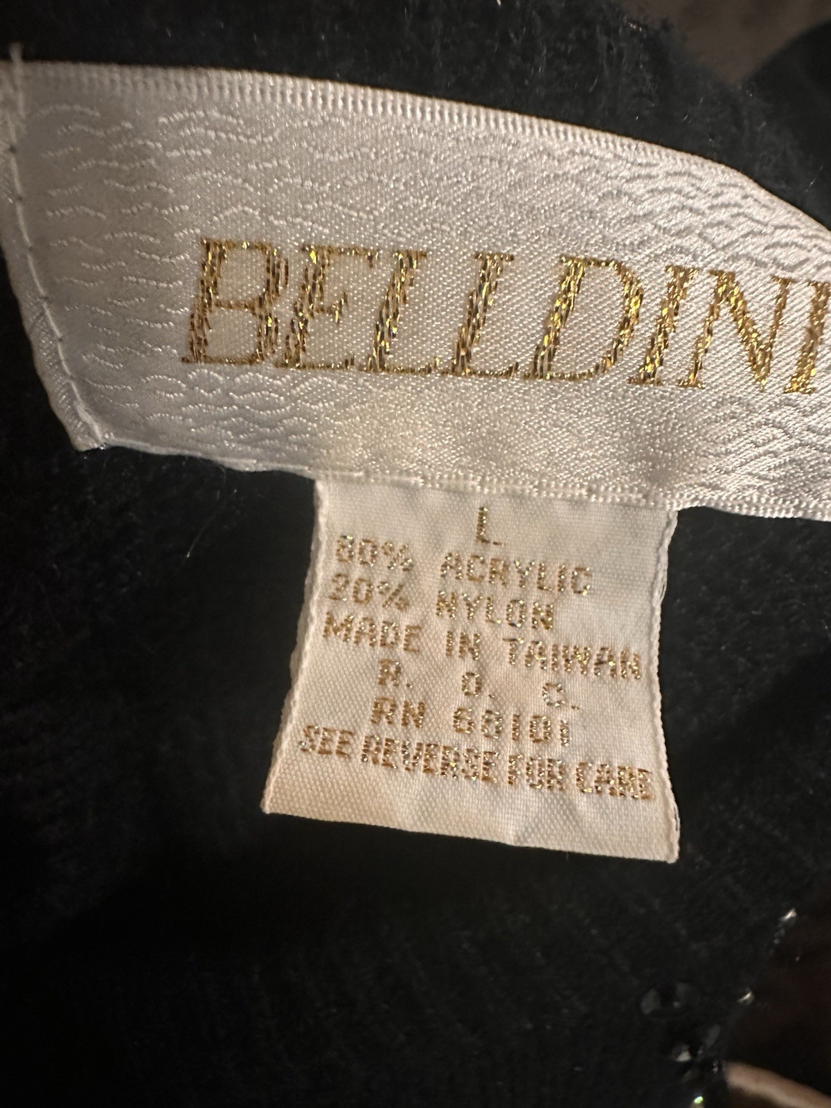 Vintage Belldini Black Beaded Sweater Dress Angora Blend Rhinestone Size L
