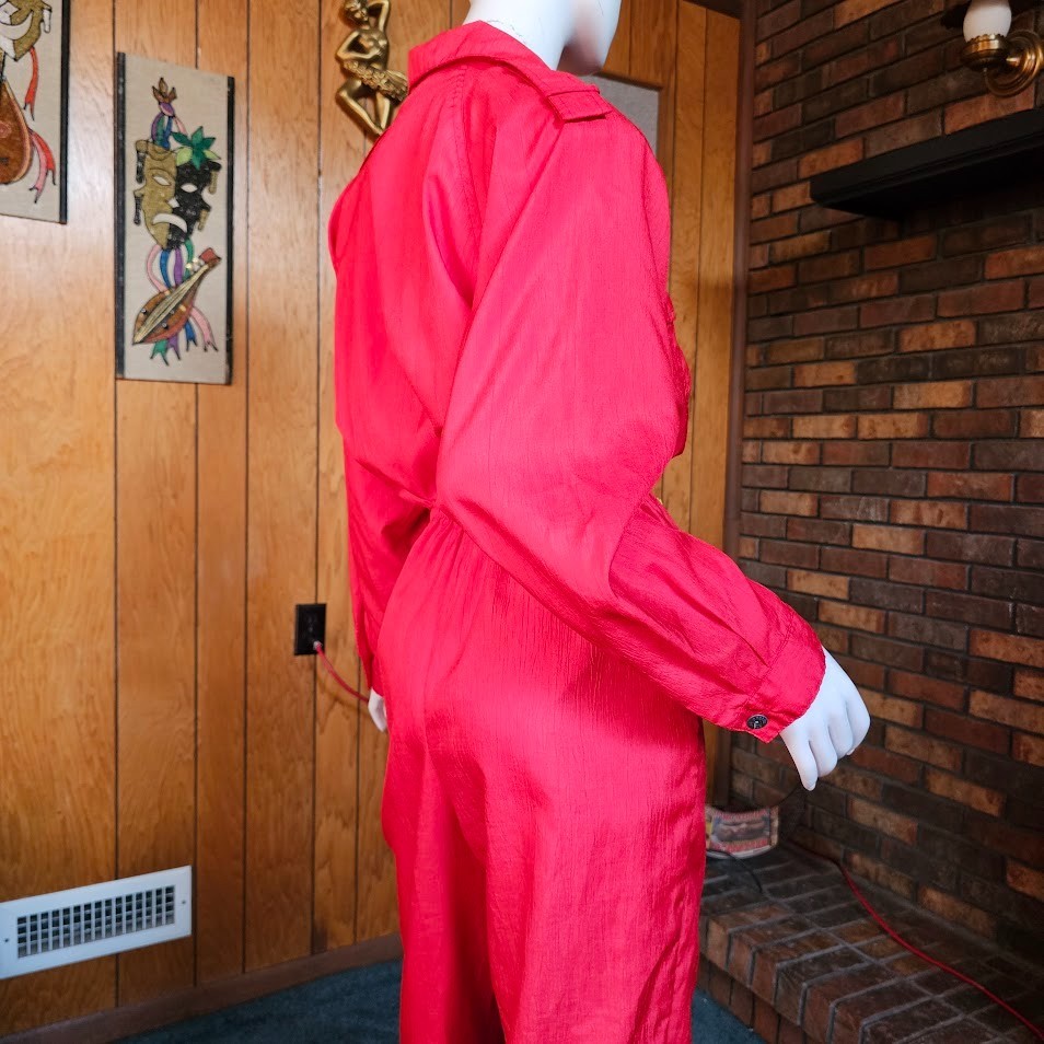 Vtg 80s Mall Rat Dreams Tomato Red Parachute Pants Flight Boiler Suit Jumpsuit L