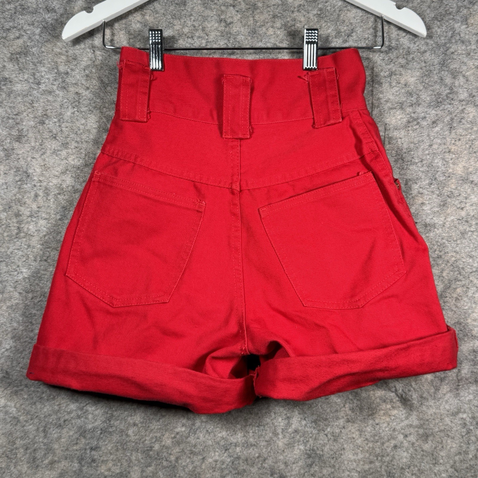 Vintage 90s Womans Rio High Waisted / Rise Red Denim Jean Shorts Size 5 24×3
