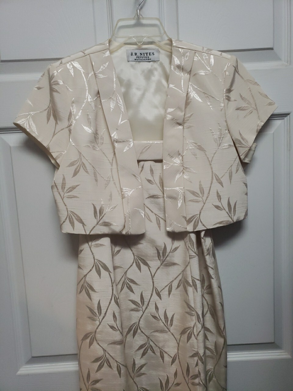 Vintage 90’s Formal Evening Dress Size 10P JR Nites Beige Floral Front Slit