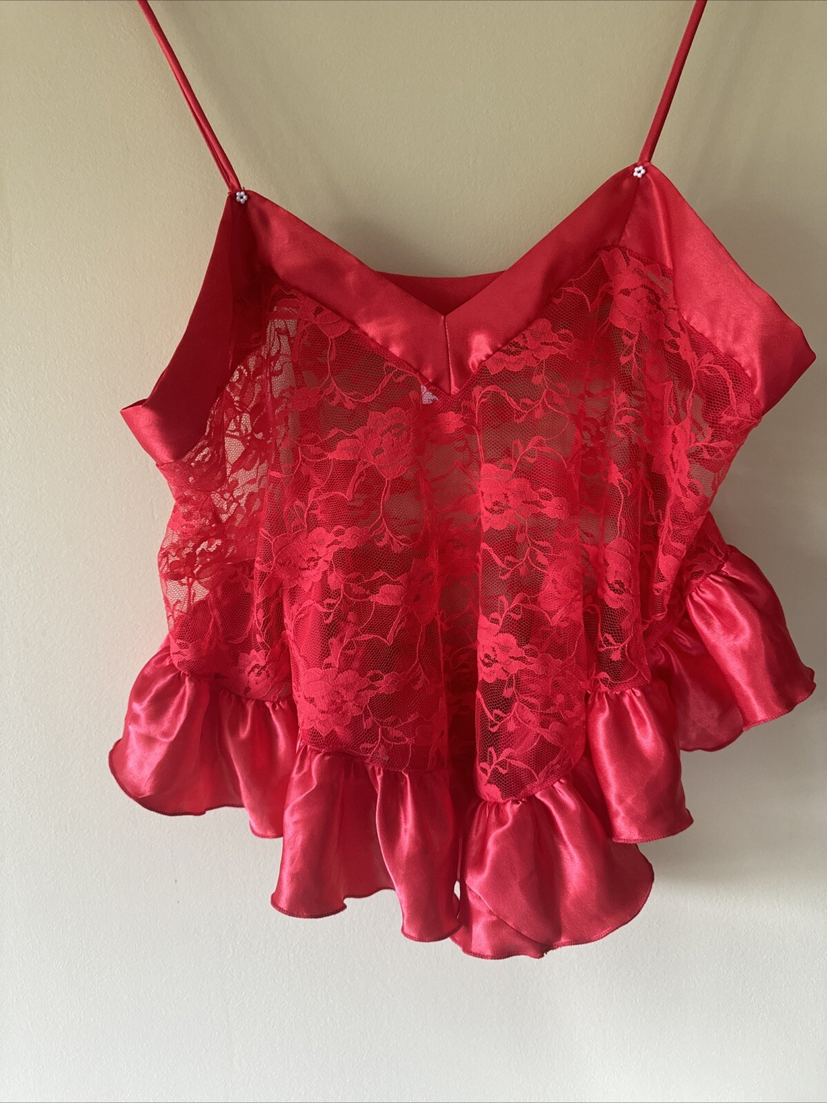 Sexy Red Vintage ADONNA Silky Lace Tank Flare Cami LACE Size L