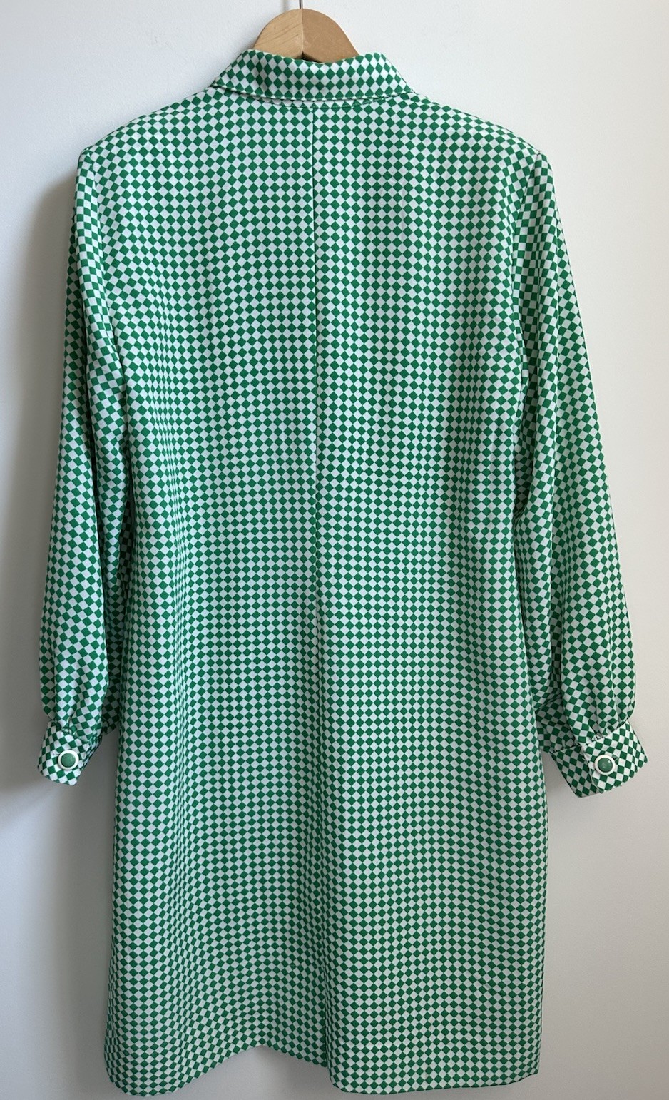 Vintage 70s Brownstone Studio Mod Shirt Dress Green Check Pockets Petite 12