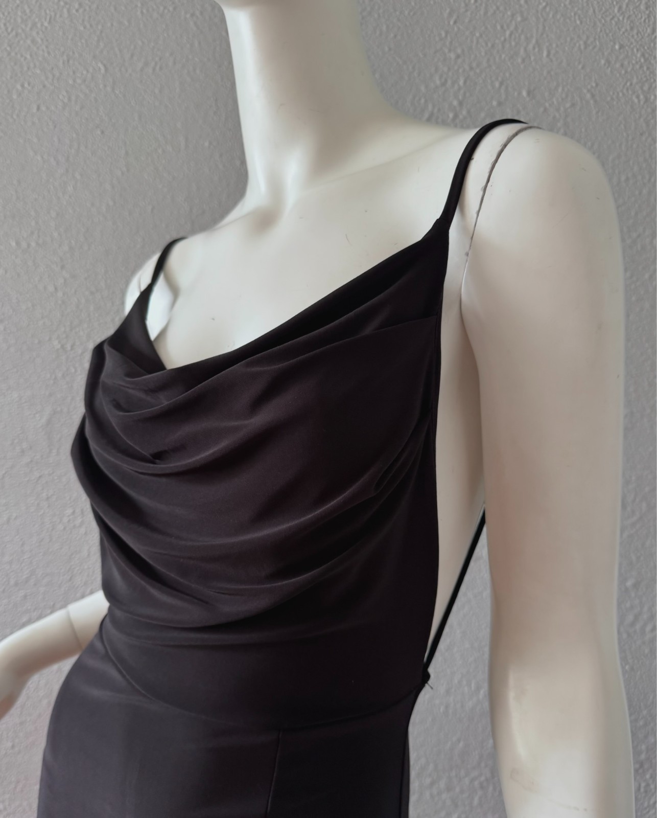 Vintage 90s Black Backless Cowl Y2K Bodycon Cocktail Dress XS/S