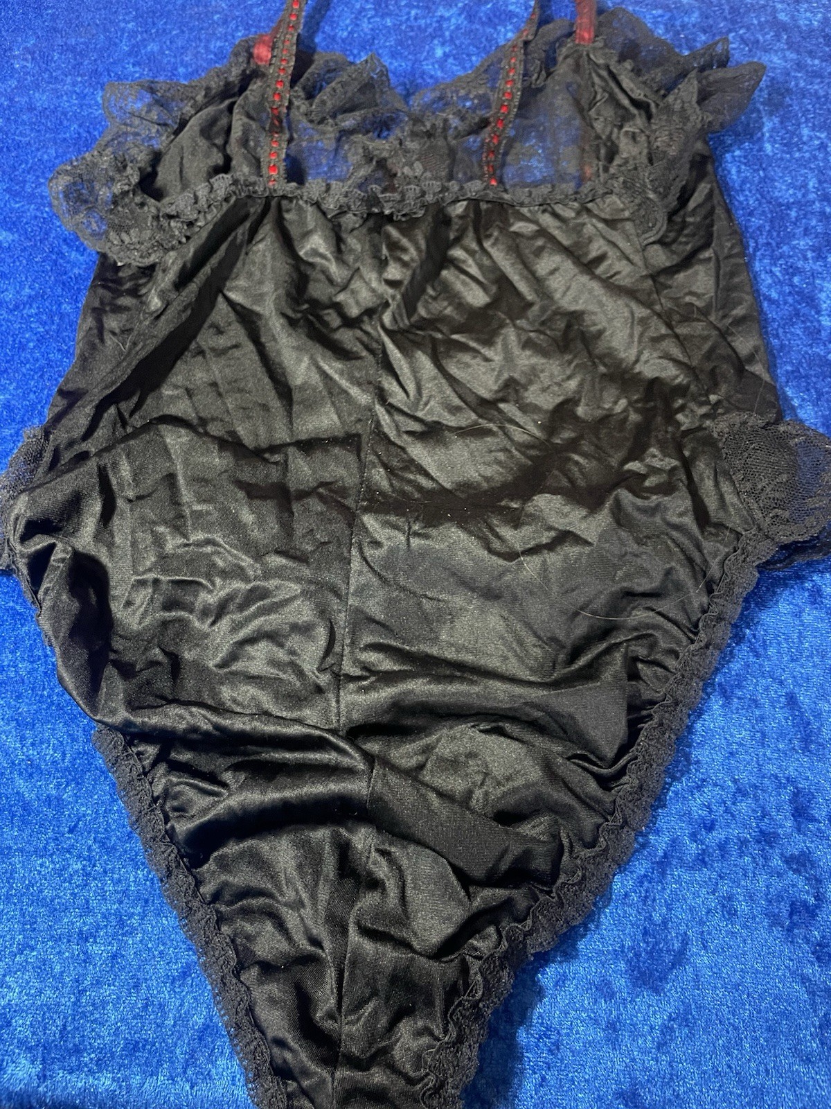 Vintage JCPenney Lingerie Black Lace Mesh Teddy Bodysuit Frilly Sissy Medium